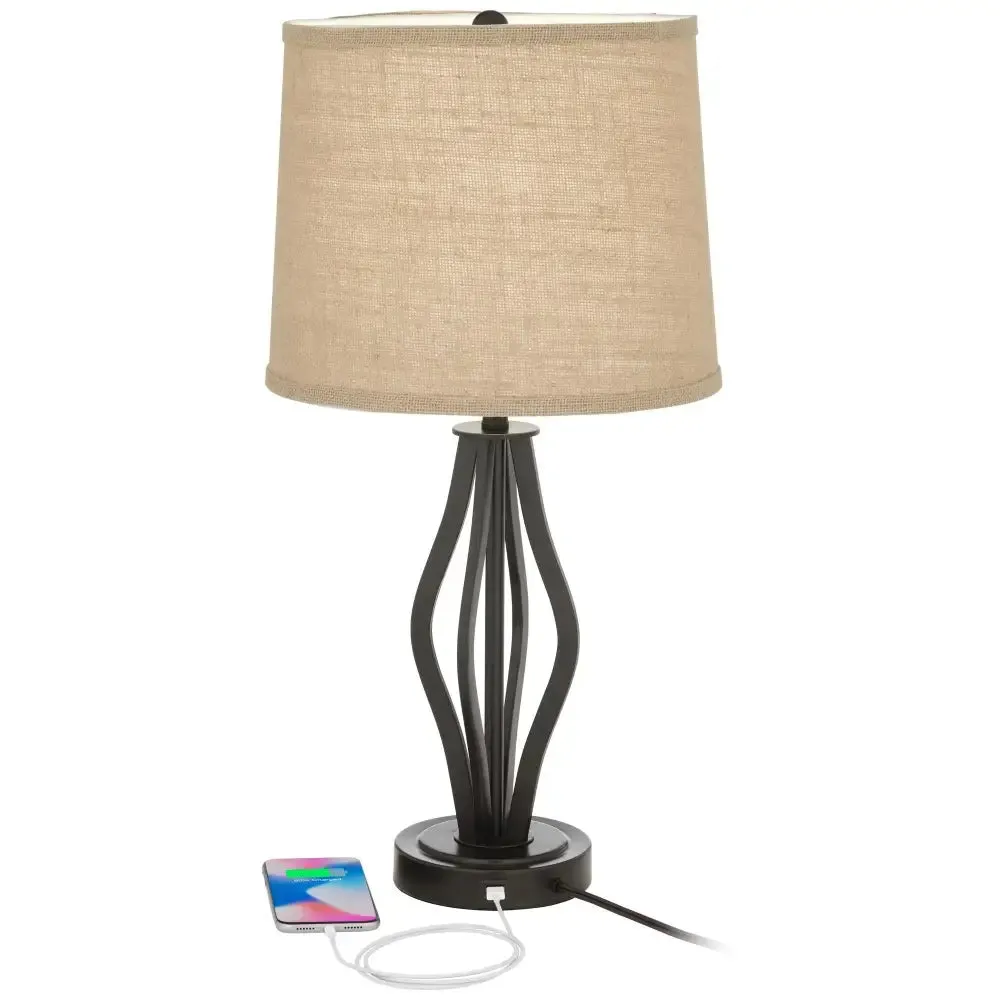 Modern Industrial Dark Iron Table Lamps with USB Charging
