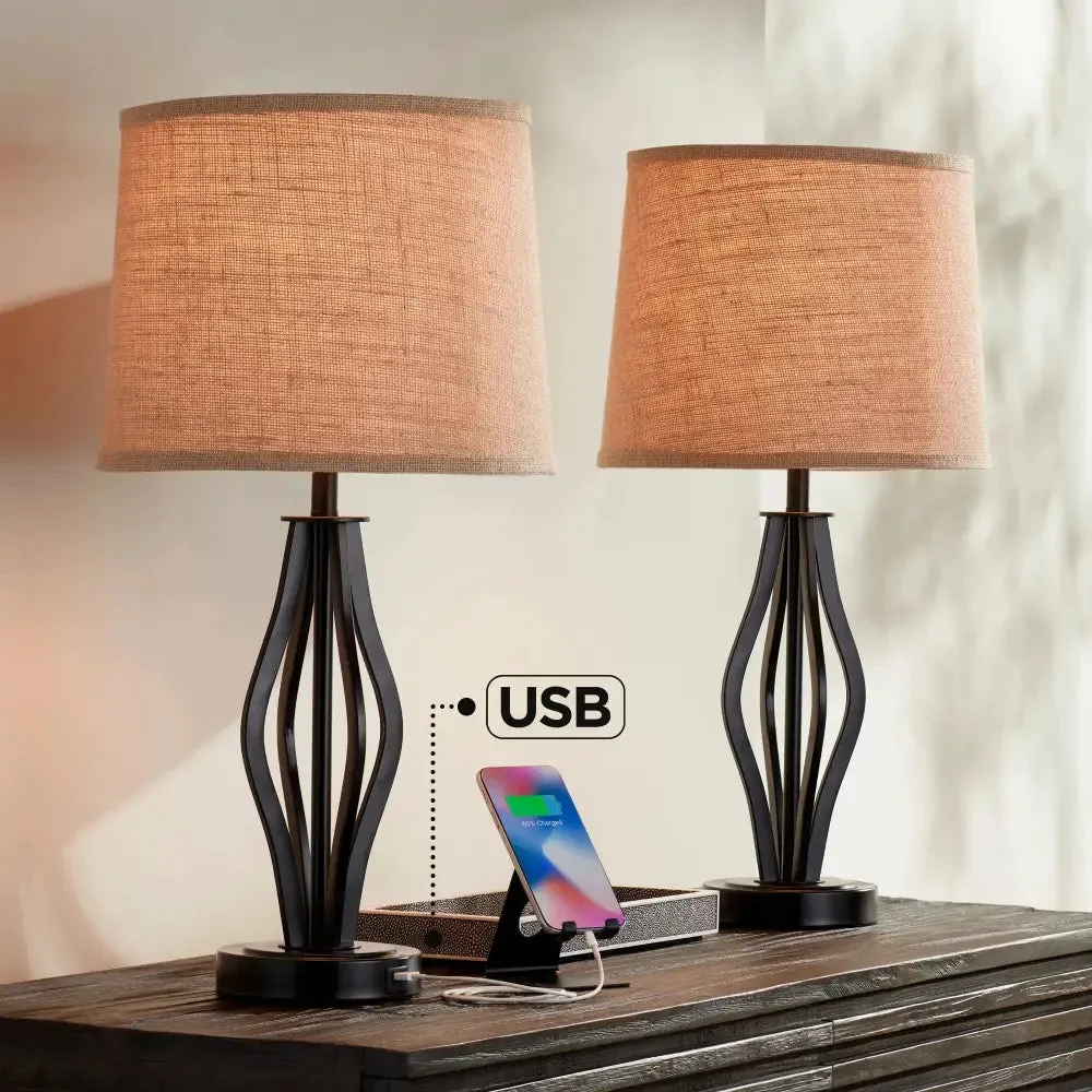 Modern Industrial Dark Iron Table Lamps with USB Charging