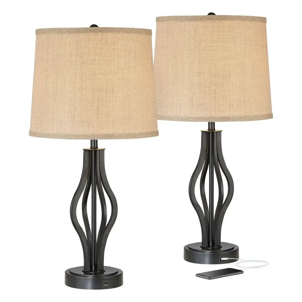 Modern Industrial Dark Iron Table Lamps with USB Charging