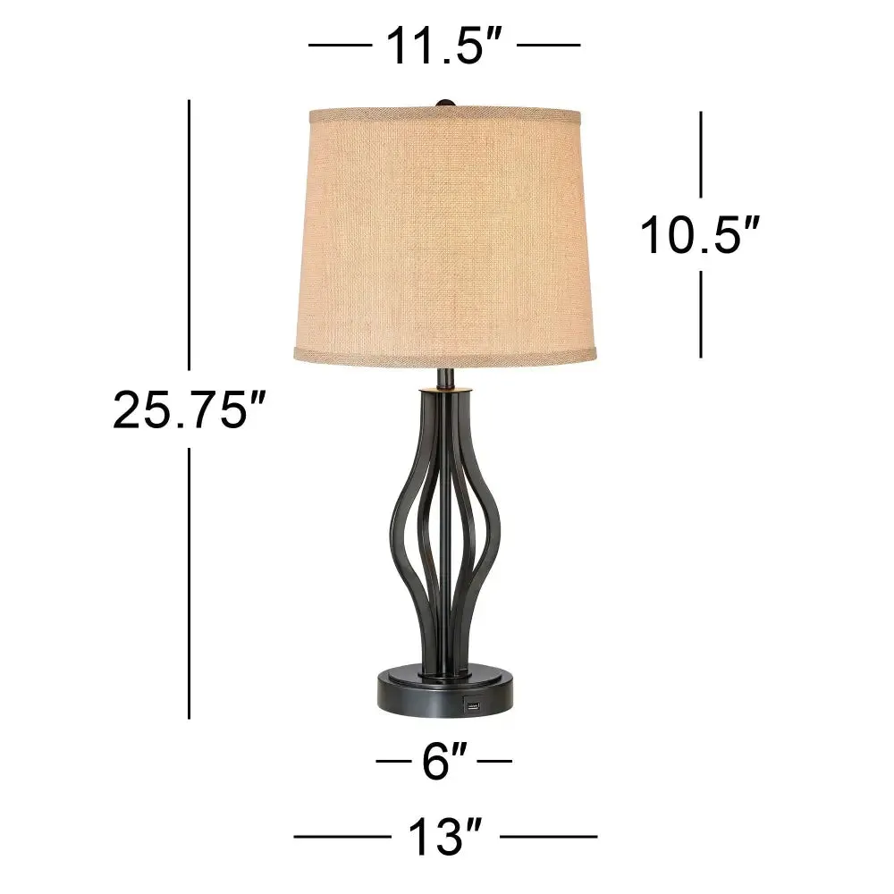 Modern Industrial Dark Iron Table Lamps with USB Charging