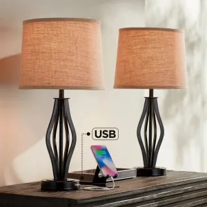 Modern Industrial Dark Iron Table Lamps with USB Charging