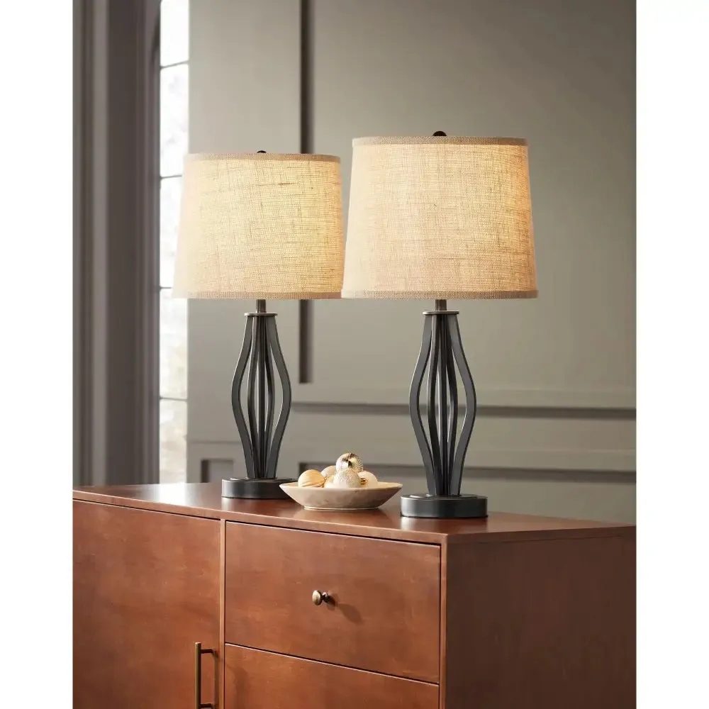 Modern Industrial Dark Iron Table Lamps with USB Charging