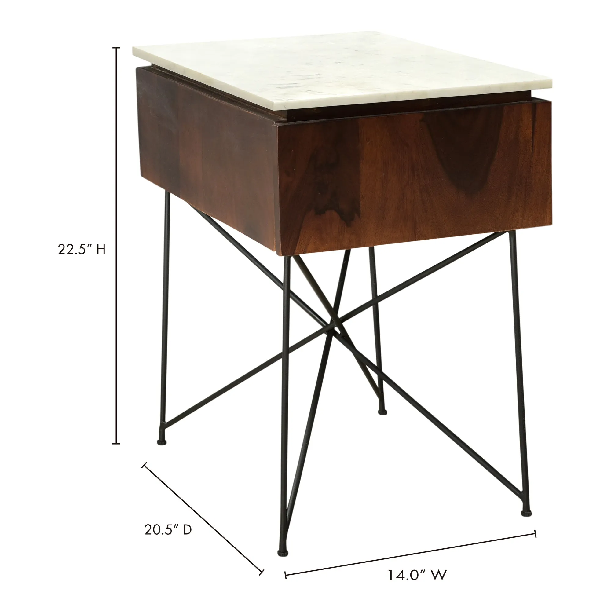 Modern Minimalist White Marble & Sheesham Nightstand