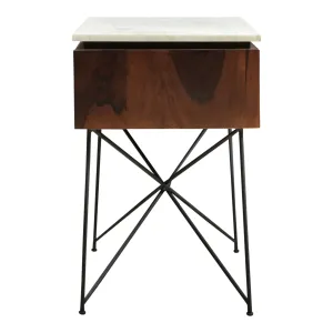 Modern Minimalist White Marble & Sheesham Nightstand