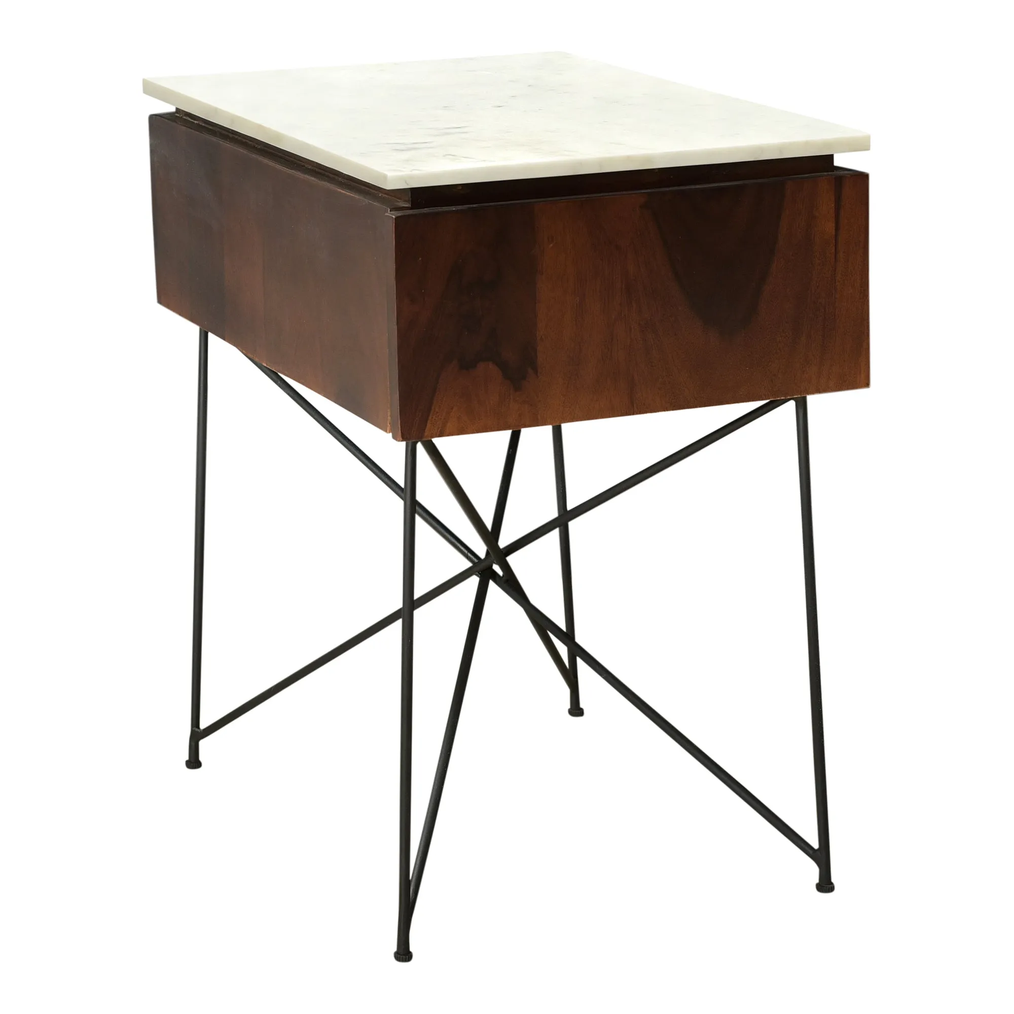 Modern Minimalist White Marble & Sheesham Nightstand