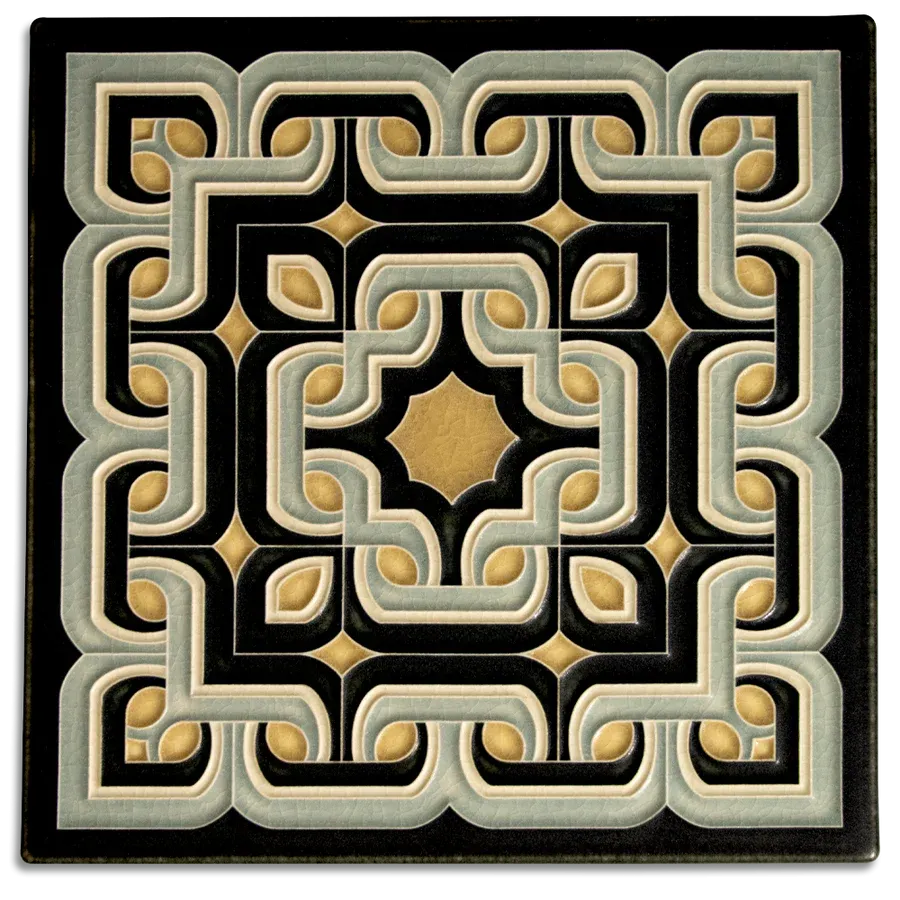 Motawi Tileworks - 8"x 8" Tile - 'Ovation Deco' (Storm Blue) #8860