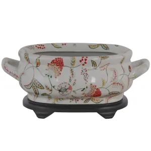 Multi-Colored Floral Porcelain Footbath with Base