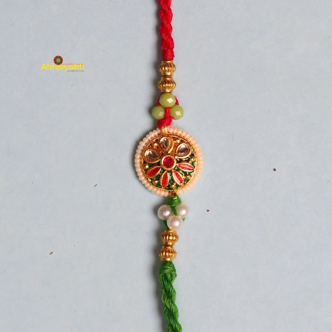 Multicolor Floral Kundan Premium Rakhi INDIA (FREE SHIPPING)