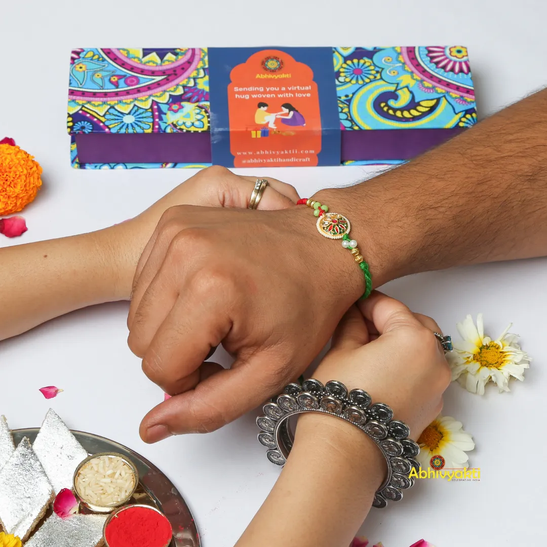 Multicolor Floral Kundan Premium Rakhi INDIA (FREE SHIPPING)