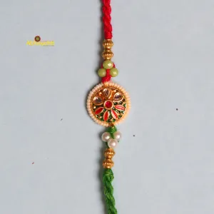 Multicolor Floral Kundan Premium Rakhi INDIA (FREE SHIPPING)