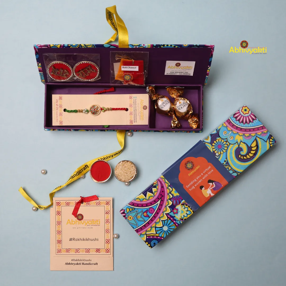 Multicolor Floral Kundan Premium Rakhi INDIA (FREE SHIPPING)