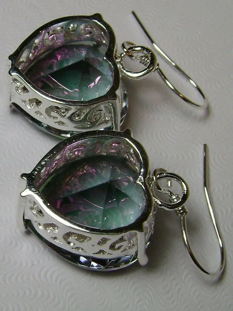 Mystic Topaz Earrings, Heart Gemstone, Art Nouveau Jewelry #E38