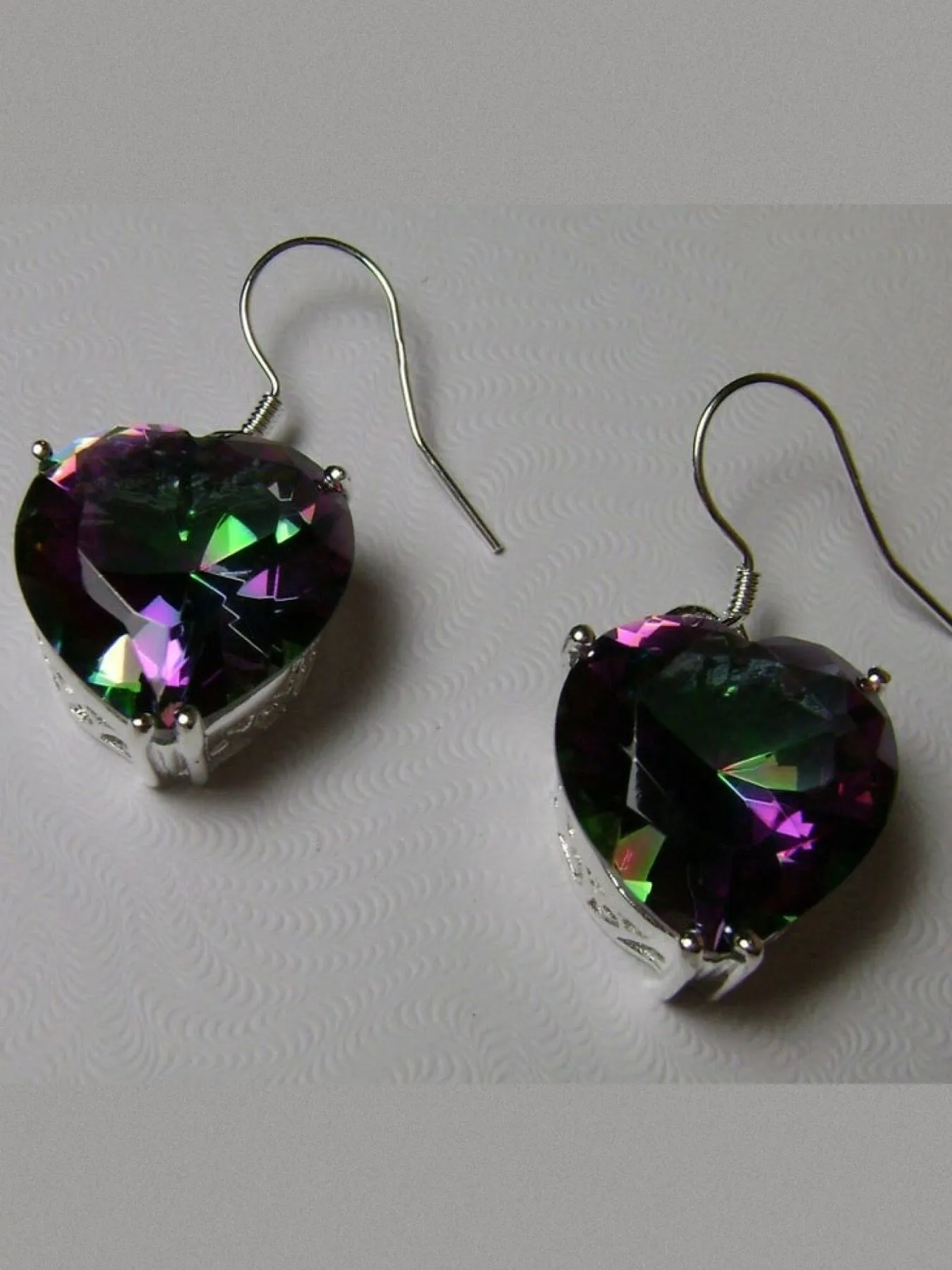 Mystic Topaz Earrings, Heart Gemstone, Art Nouveau Jewelry #E38