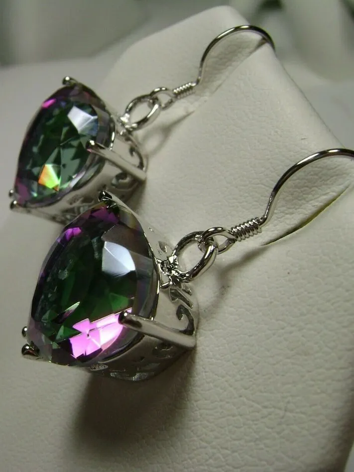 Mystic Topaz Earrings, Heart Gemstone, Art Nouveau Jewelry #E38