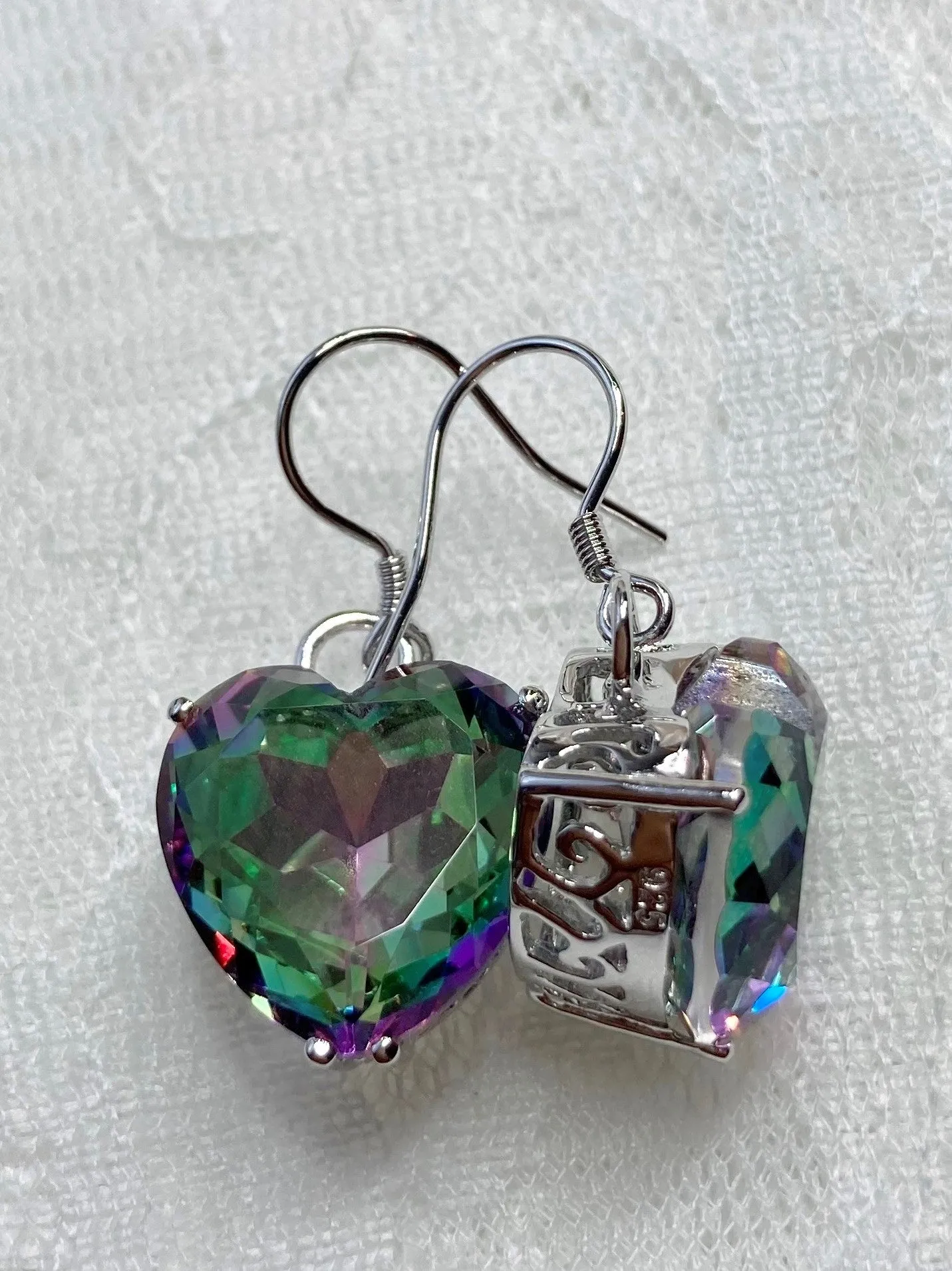 Mystic Topaz Earrings, Heart Gemstone, Art Nouveau Jewelry #E38