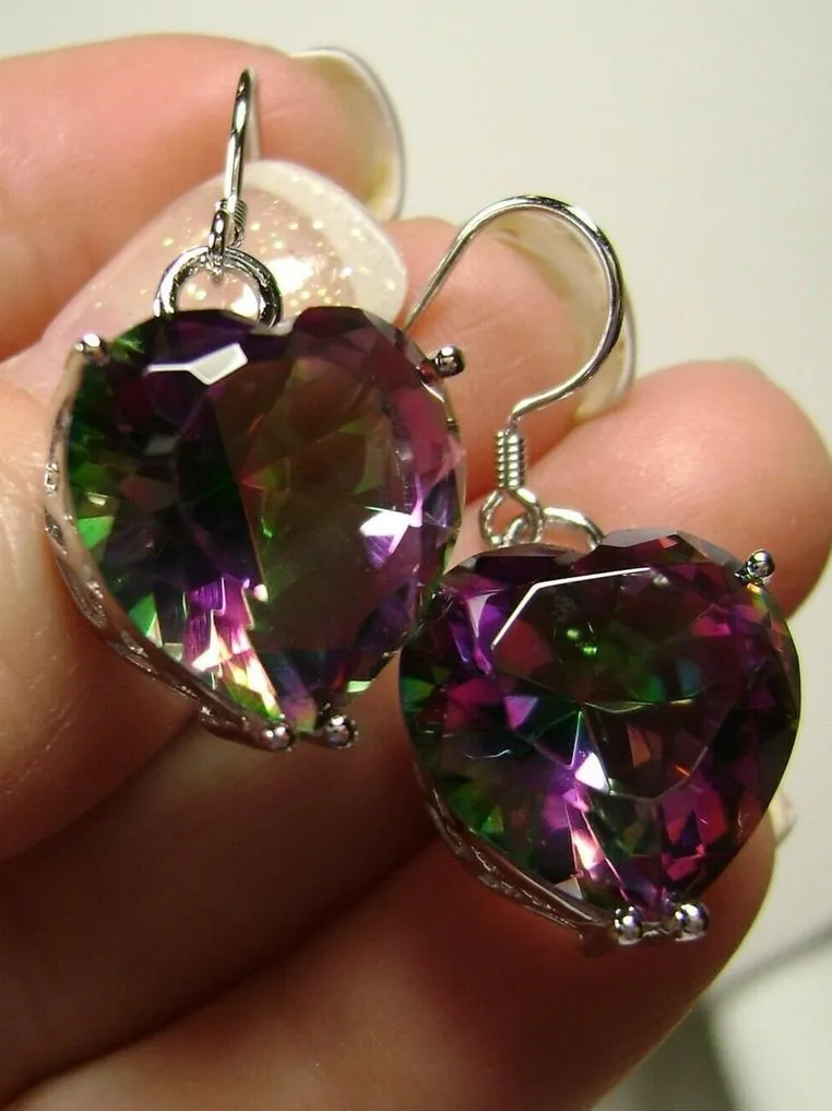 Mystic Topaz Earrings, Heart Gemstone, Art Nouveau Jewelry #E38
