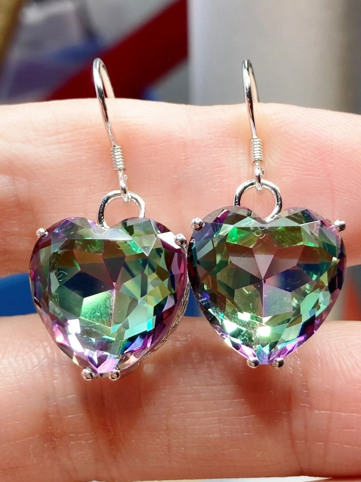 Mystic Topaz Earrings, Heart Gemstone, Art Nouveau Jewelry #E38