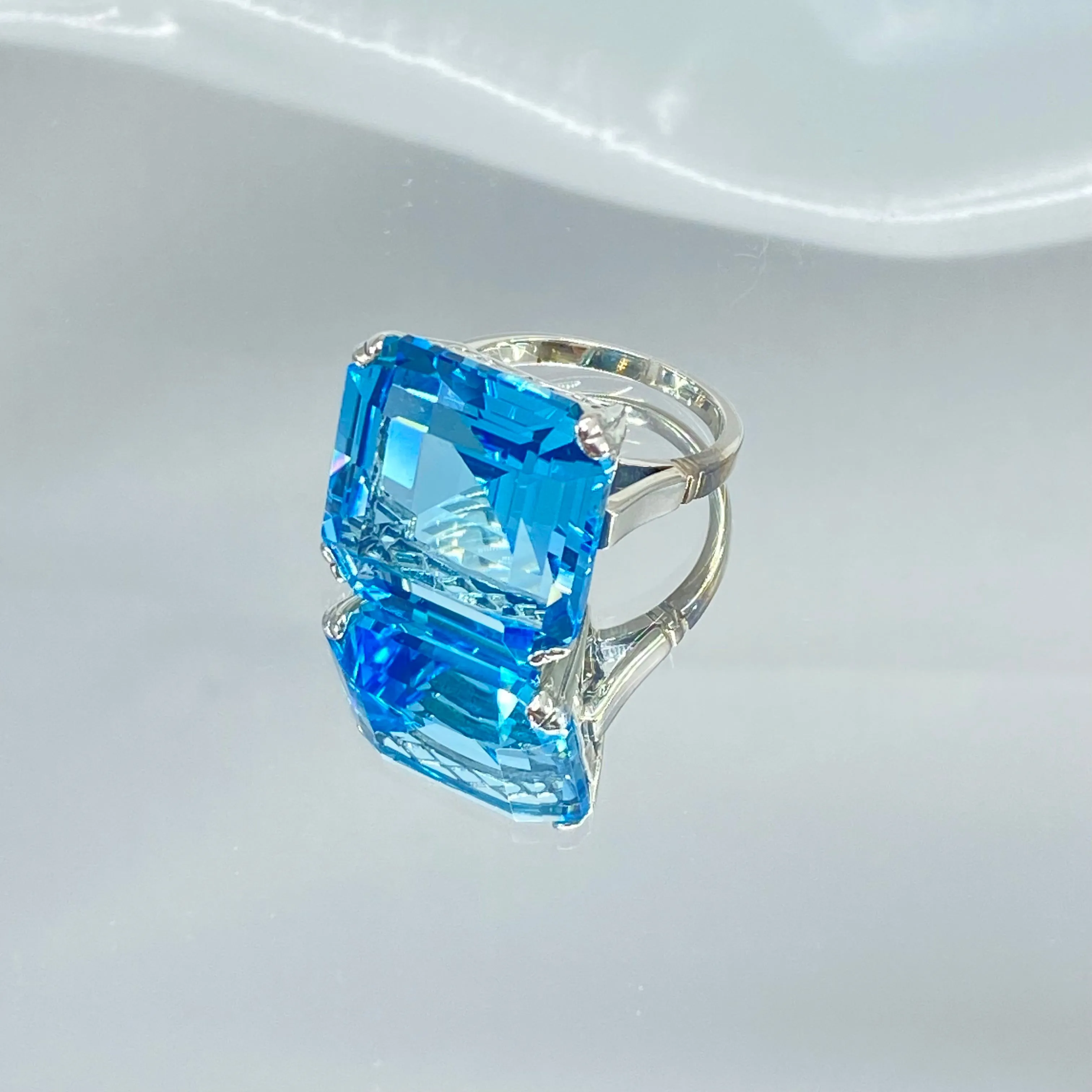 Natural Blue Topaz Ring, Size 7, Huge 20ct Big Square Gem, Vintage Jewelry #D1 - Ready to Ship
