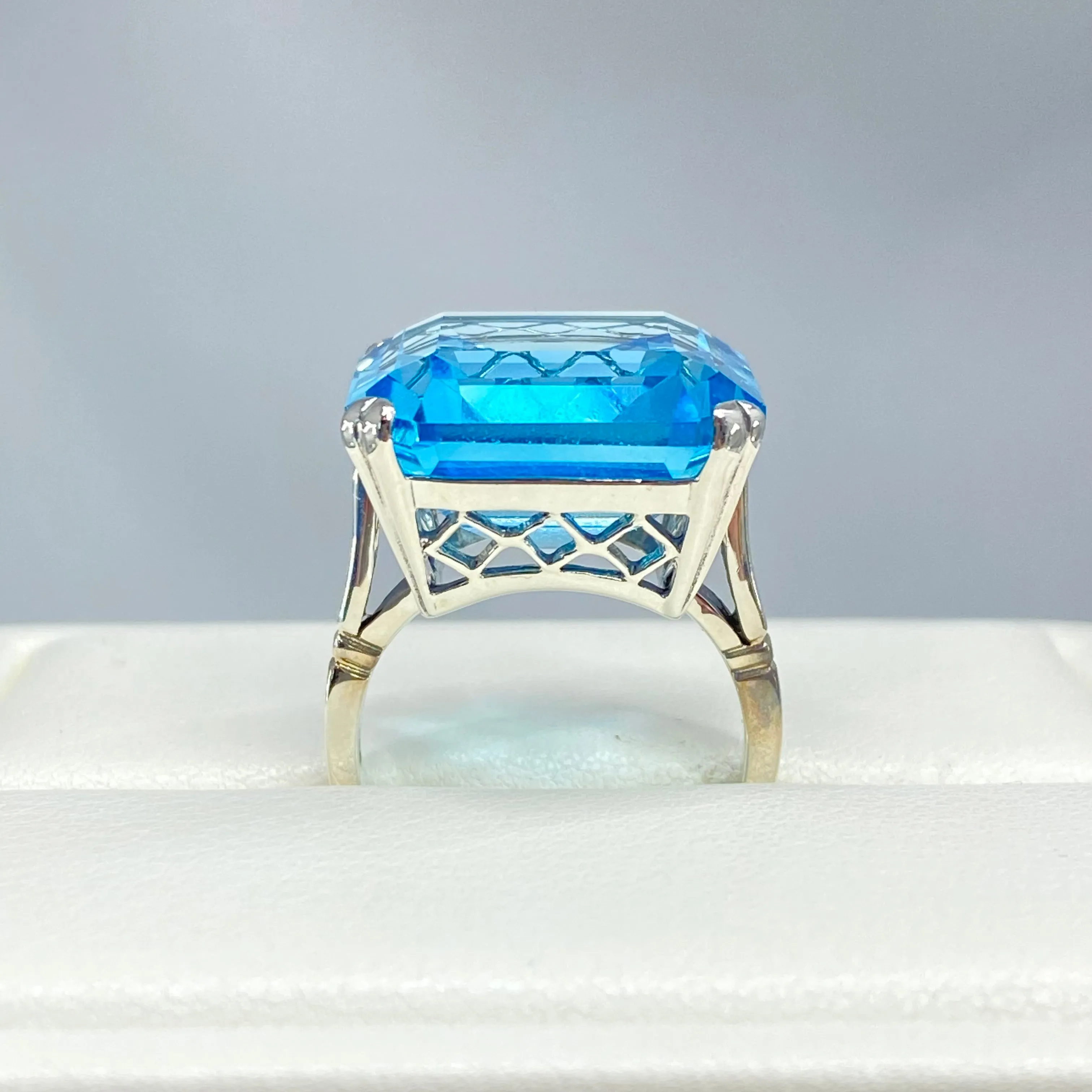 Natural Blue Topaz Ring, Size 7, Huge 20ct Big Square Gem, Vintage Jewelry #D1 - Ready to Ship