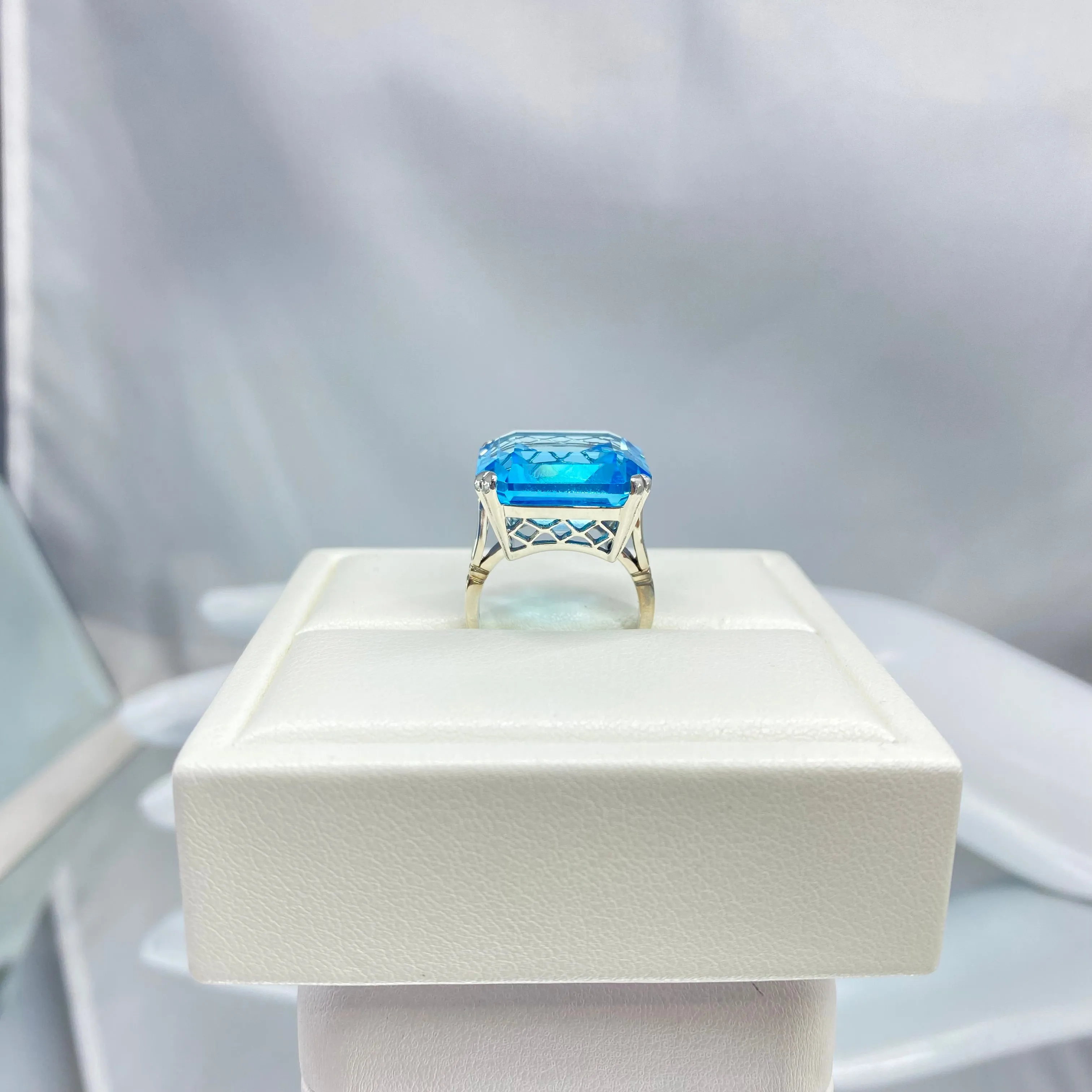 Natural Blue Topaz Ring, Size 7, Huge 20ct Big Square Gem, Vintage Jewelry #D1 - Ready to Ship