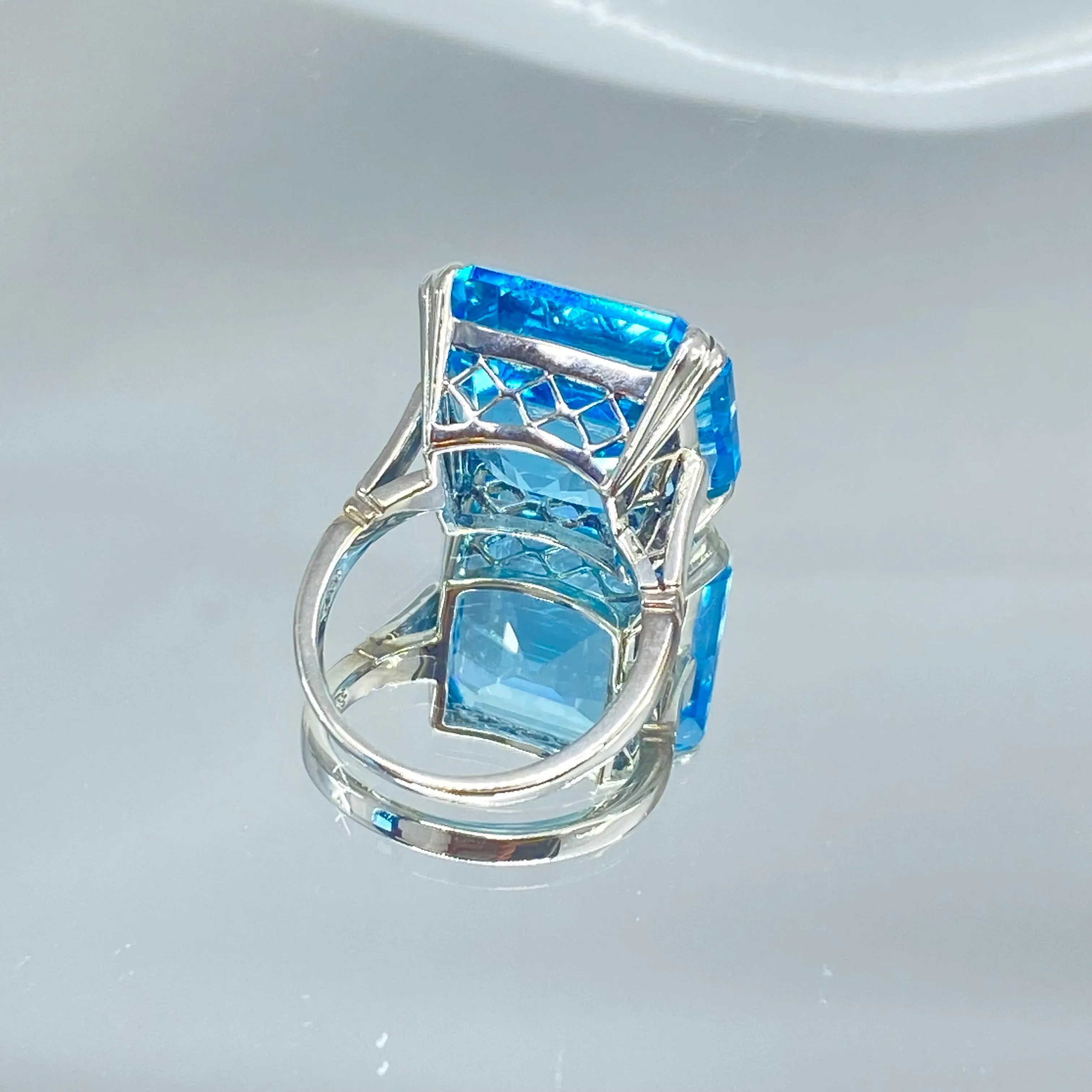 Natural Blue Topaz Ring, Size 7, Huge 20ct Big Square Gem, Vintage Jewelry #D1 - Ready to Ship