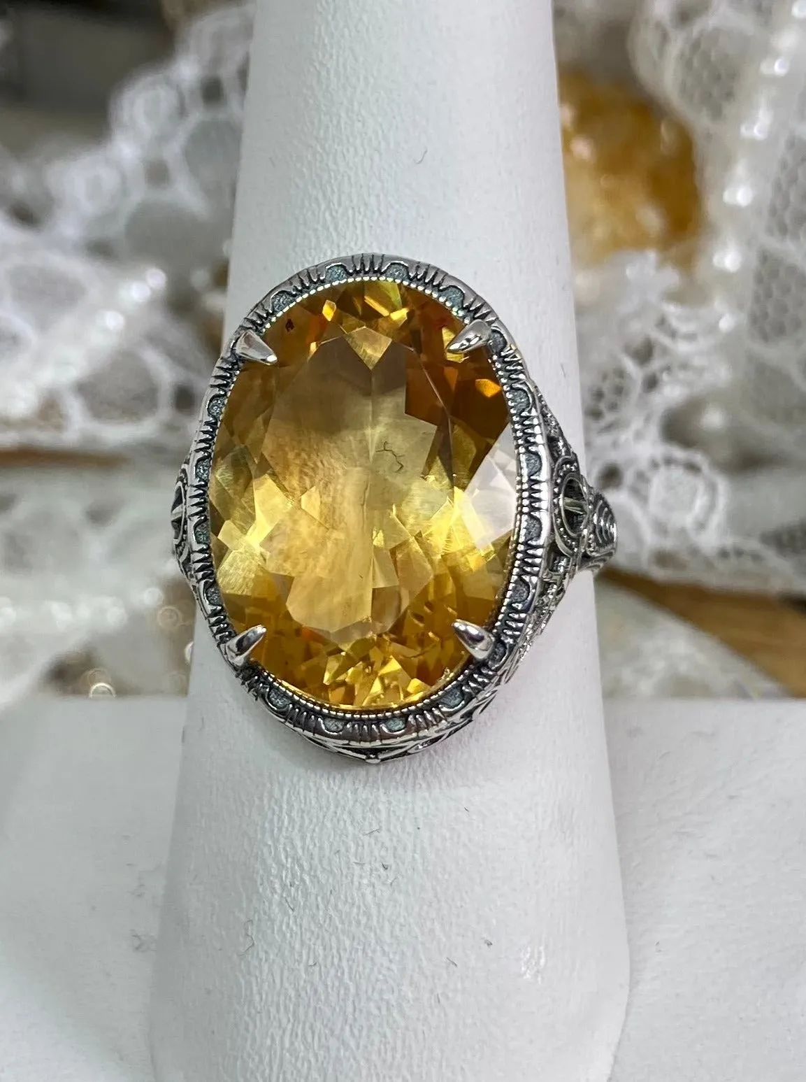 Natural Yellow Citrine Persian Ring, Art Deco Vintage Revival Jewelry #D230