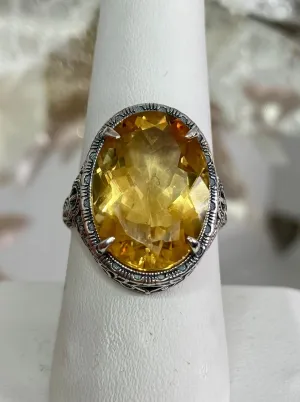 Natural Yellow Citrine Persian Ring, Art Deco Vintage Revival Jewelry #D230