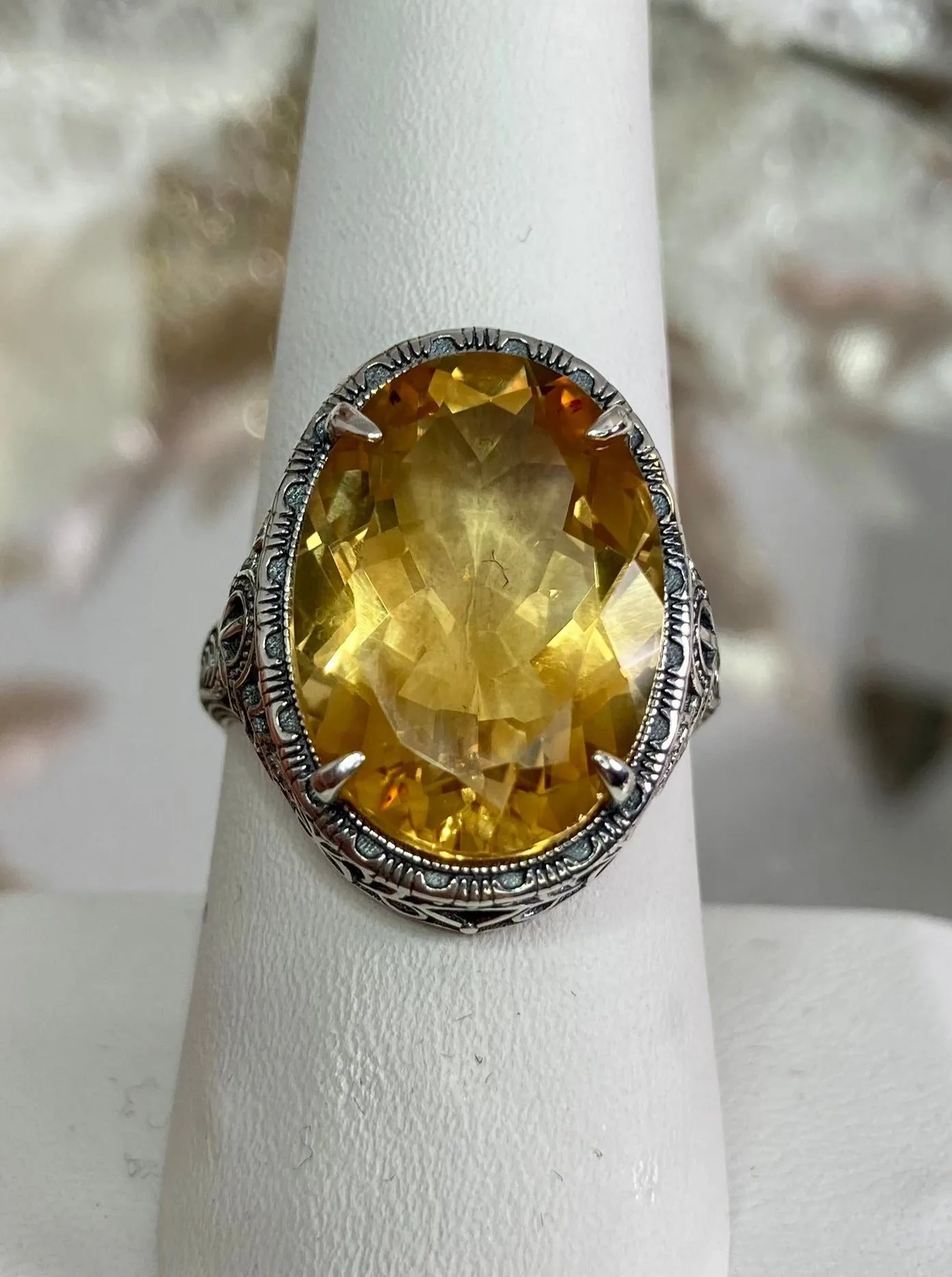 Natural Yellow Citrine Persian Ring, Art Deco Vintage Revival Jewelry #D230