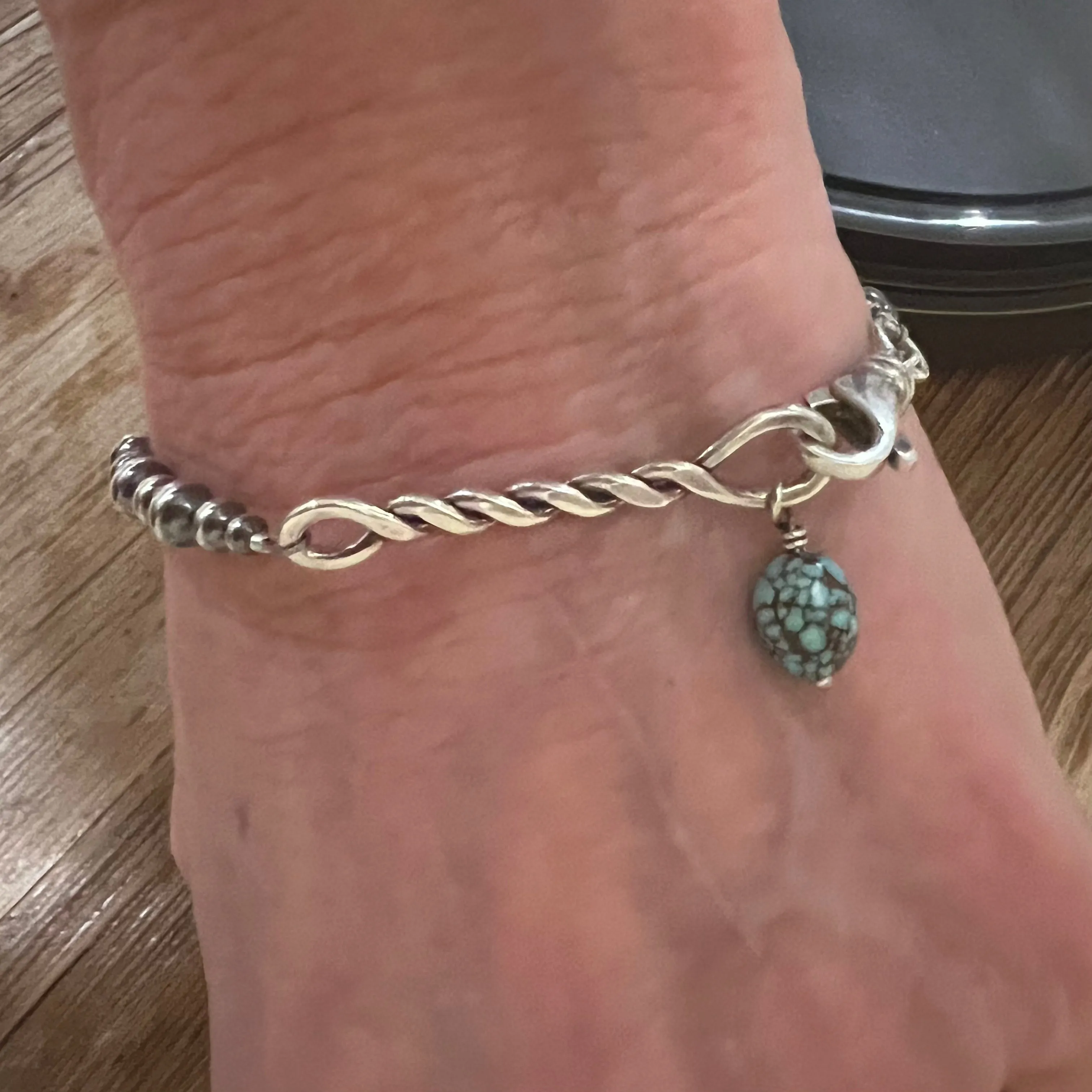 Navajo Pearl Number 8 Turquoise Twisted Bar Bracelet