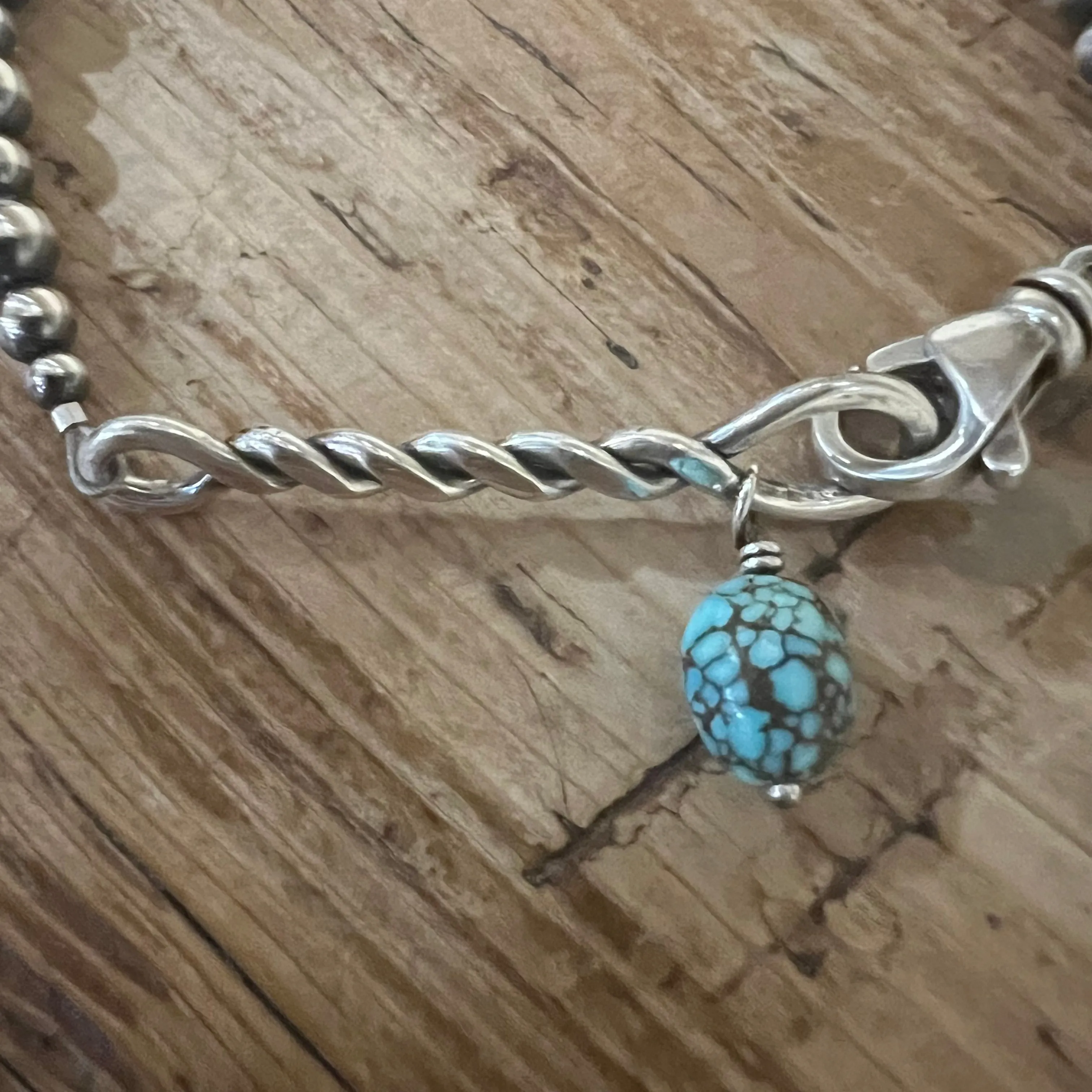 Navajo Pearl Number 8 Turquoise Twisted Bar Bracelet
