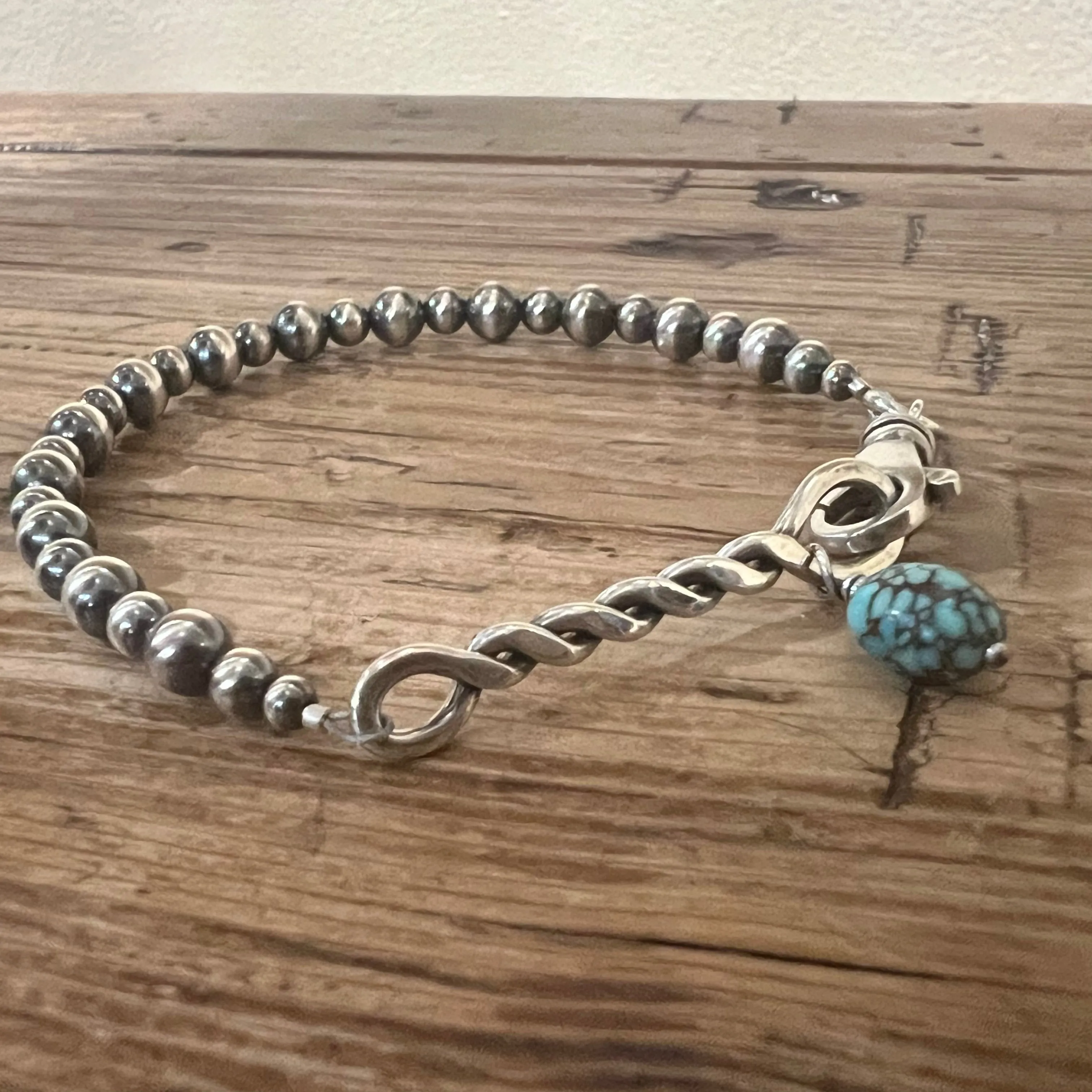 Navajo Pearl Number 8 Turquoise Twisted Bar Bracelet