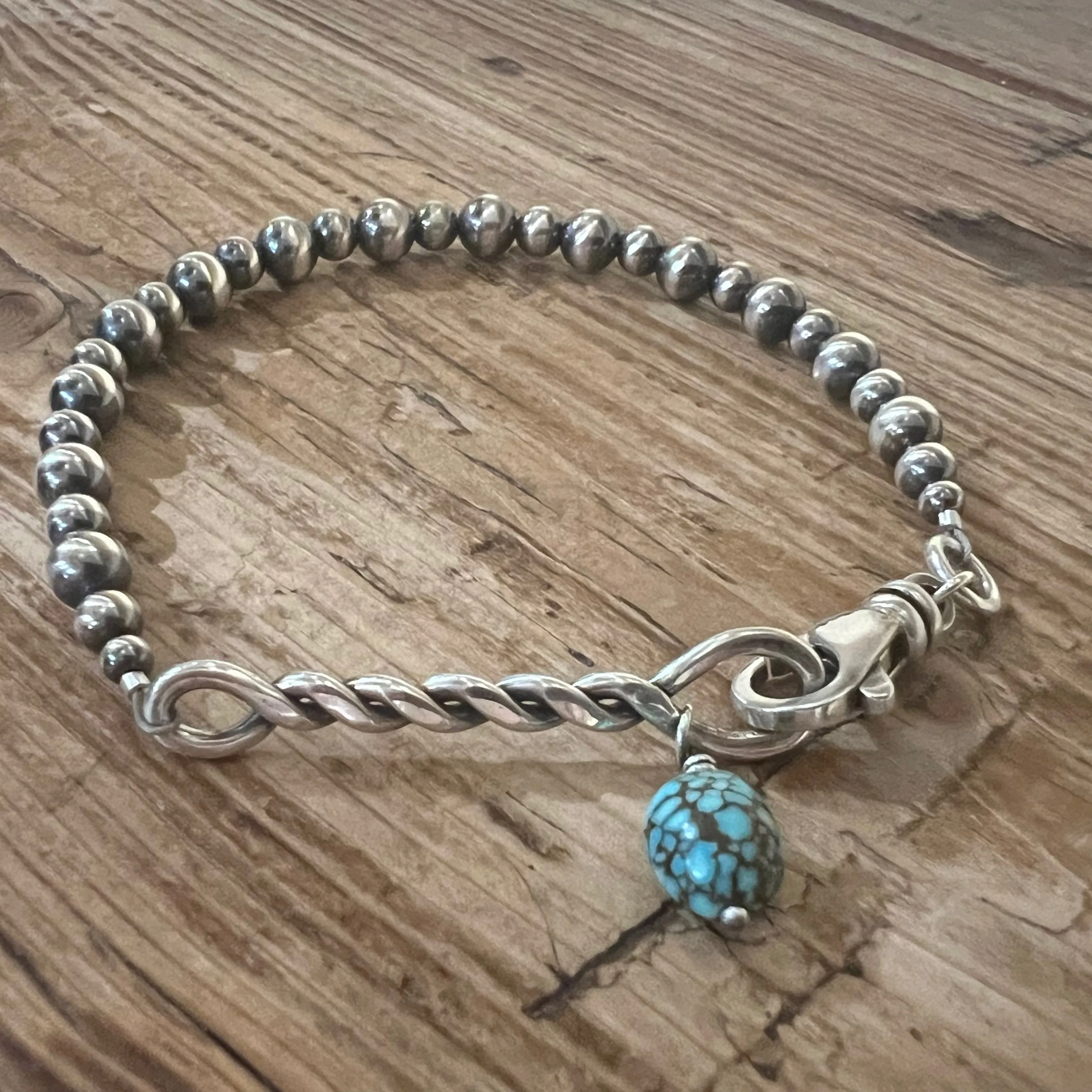 Navajo Pearl Number 8 Turquoise Twisted Bar Bracelet