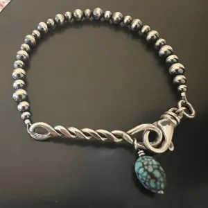 Navajo Pearl Number 8 Turquoise Twisted Bar Bracelet