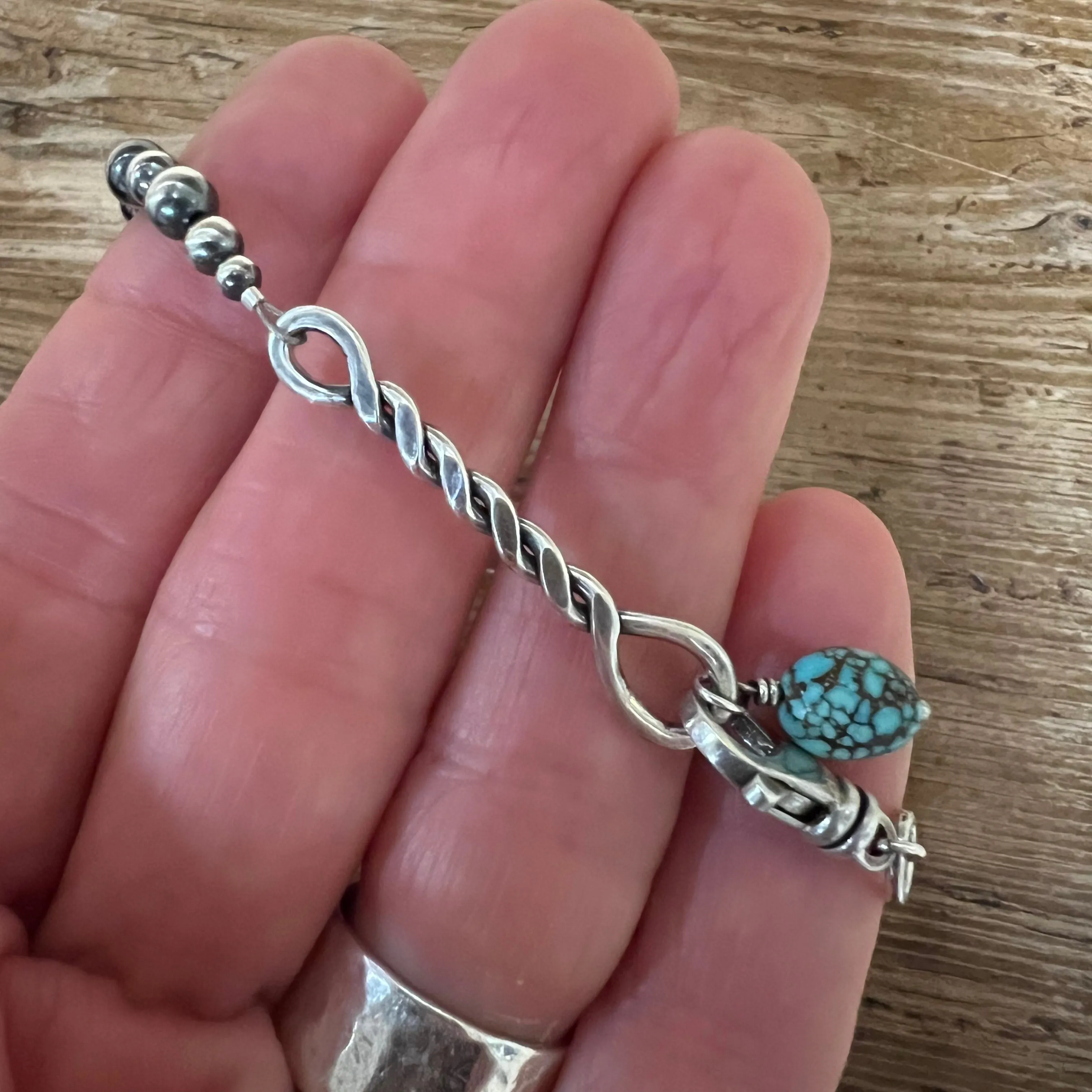 Navajo Pearl Number 8 Turquoise Twisted Bar Bracelet