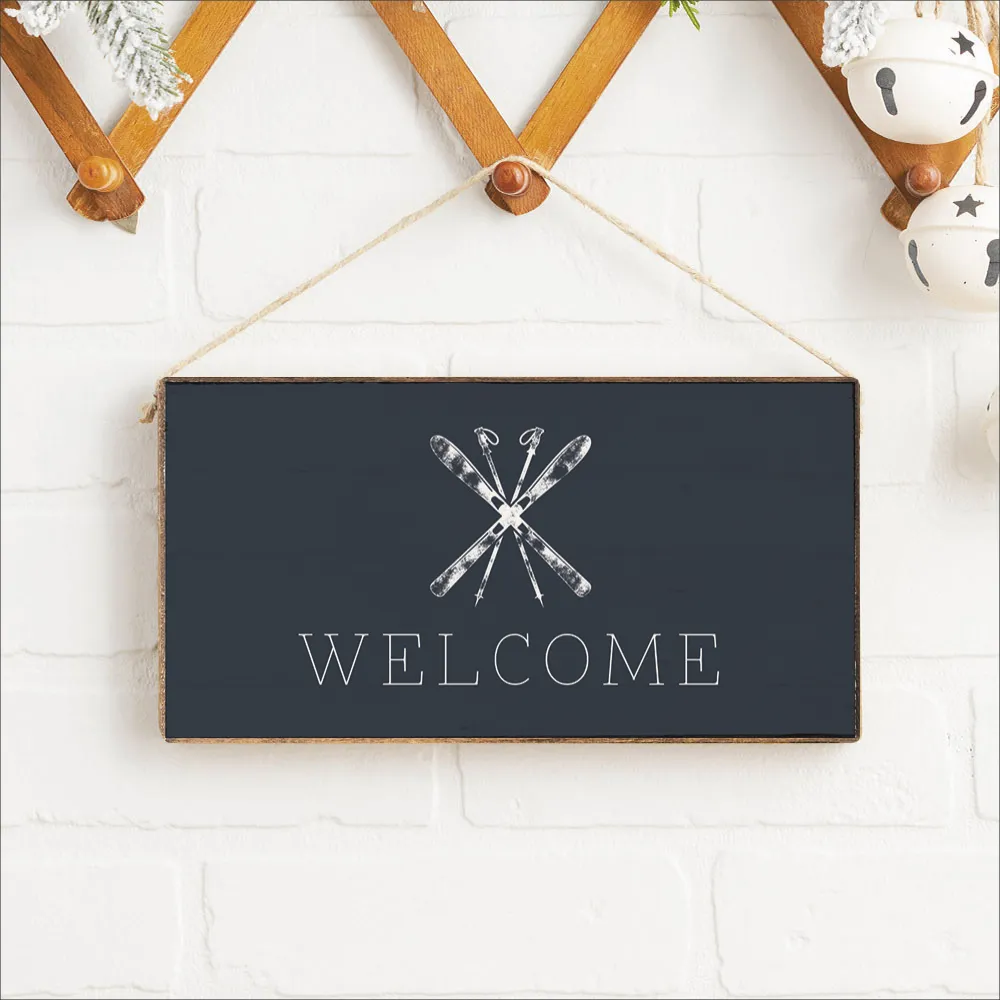 Navy Blue Ski Twine Hanging Sign