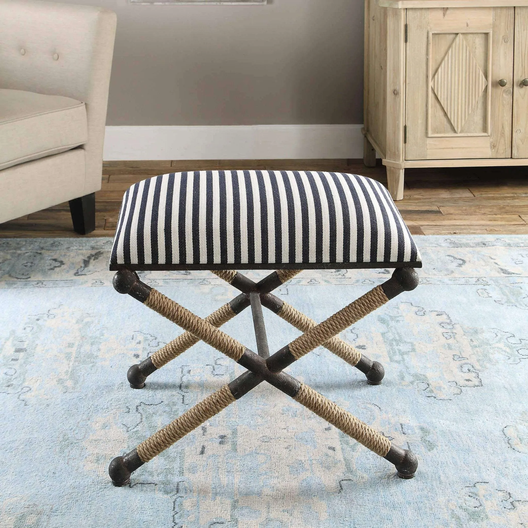 Naxos Iron & Rope Striped Bench - Small