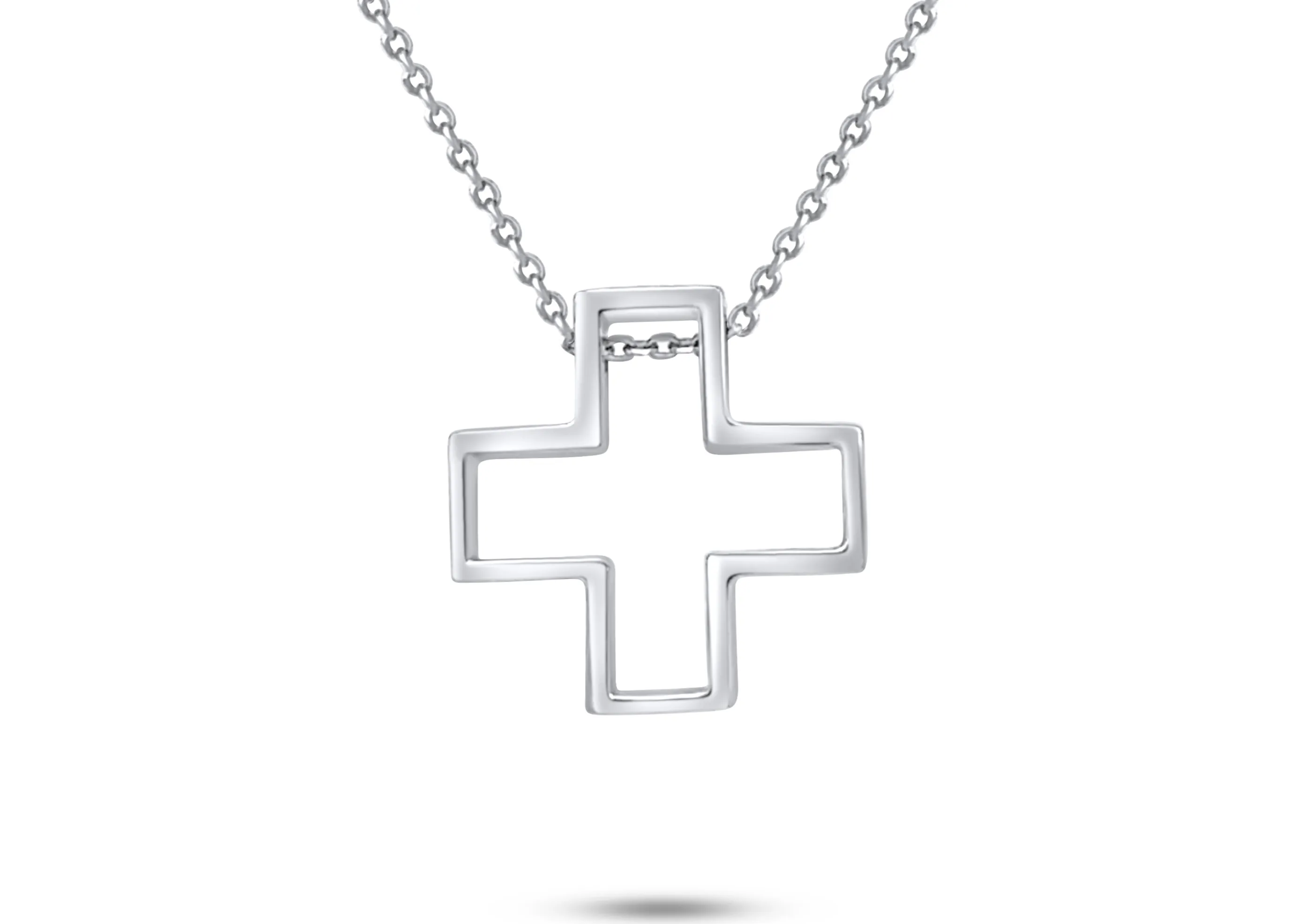 Necklace 14kt White Gold Cross Silhouette