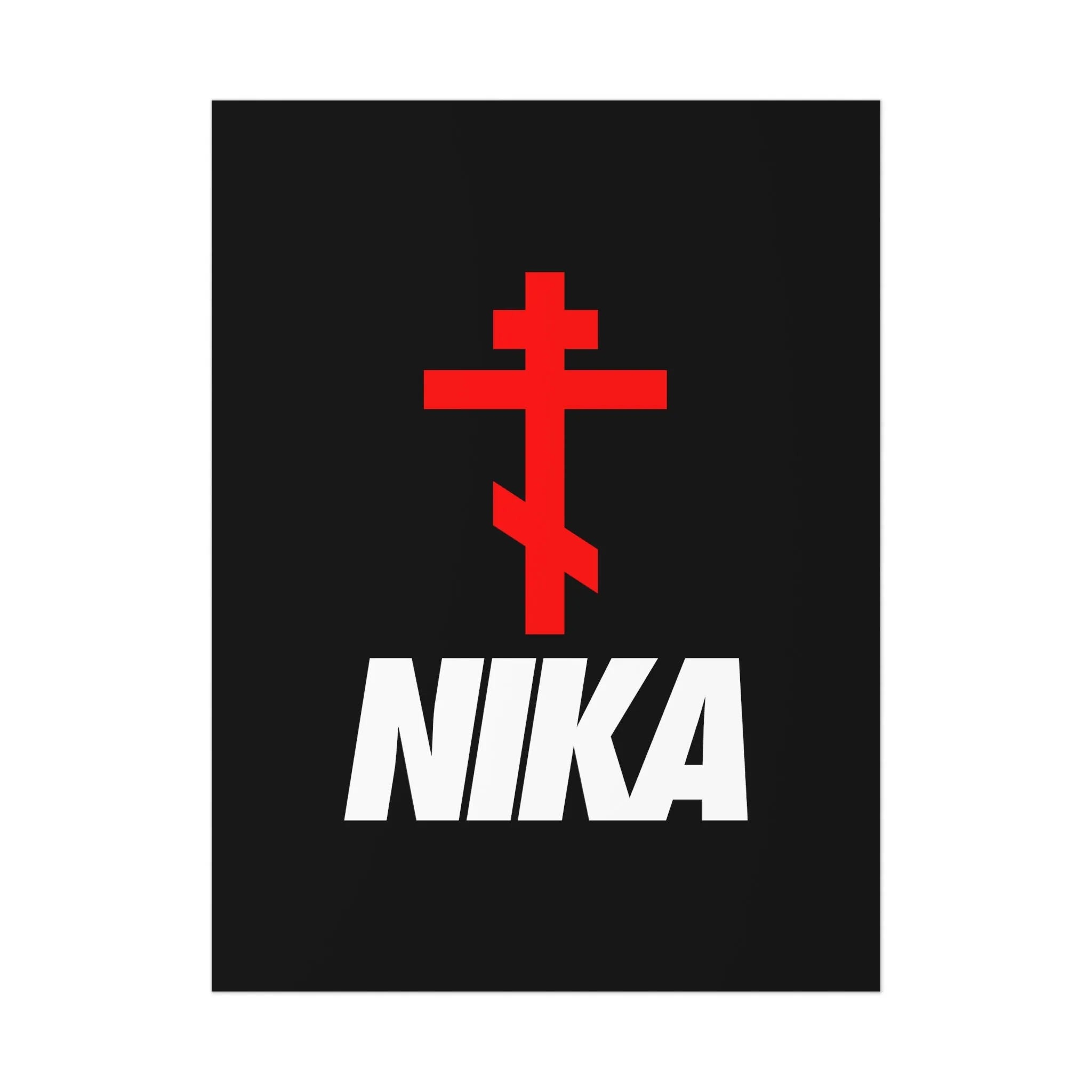 NIKA Red Russian Cross White Text | NIKE Logo Mashup | Minimalist Corporate Sports Logo Aesthetic | Orthodox Christian Art Poster