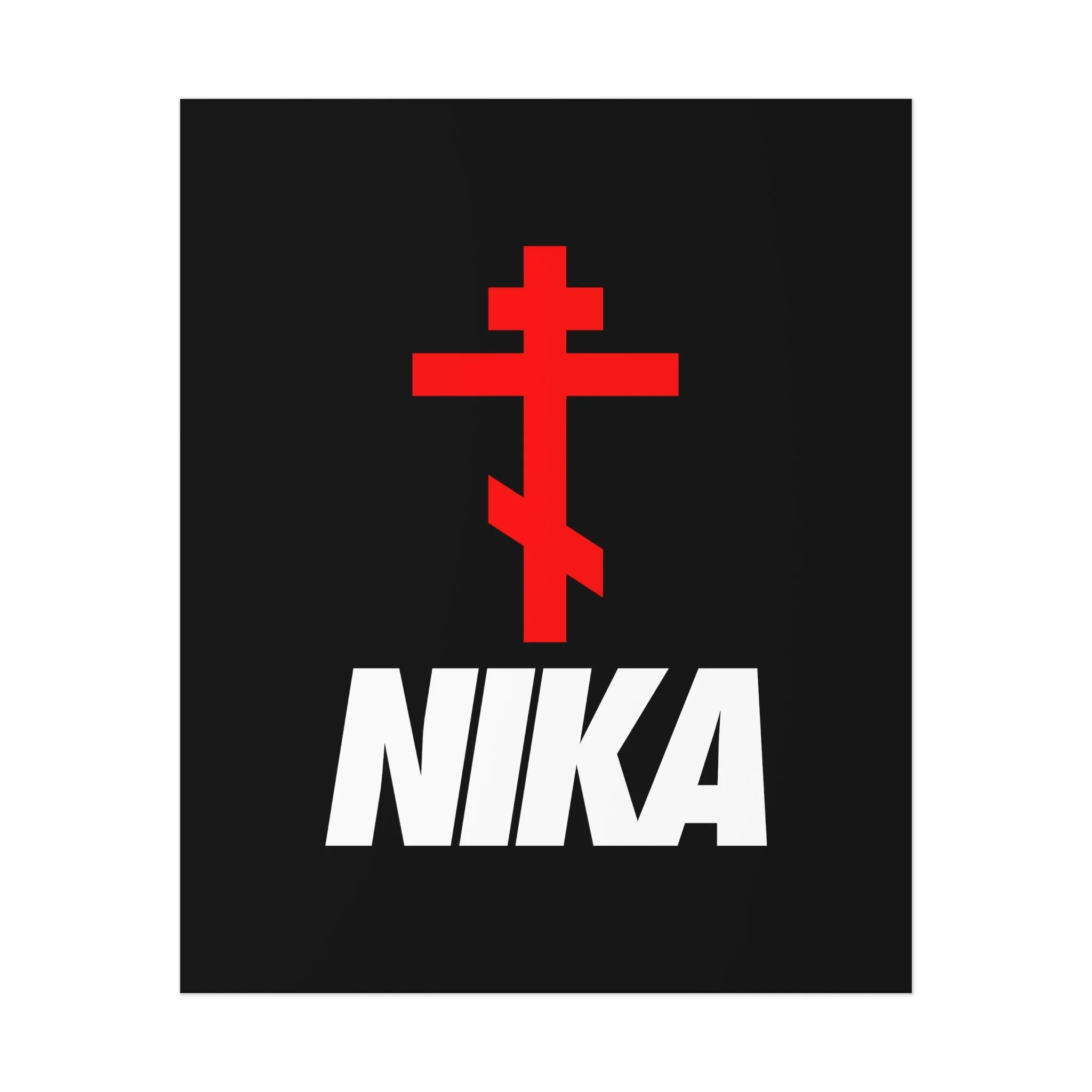 NIKA Red Russian Cross White Text | NIKE Logo Mashup | Minimalist Corporate Sports Logo Aesthetic | Orthodox Christian Art Poster