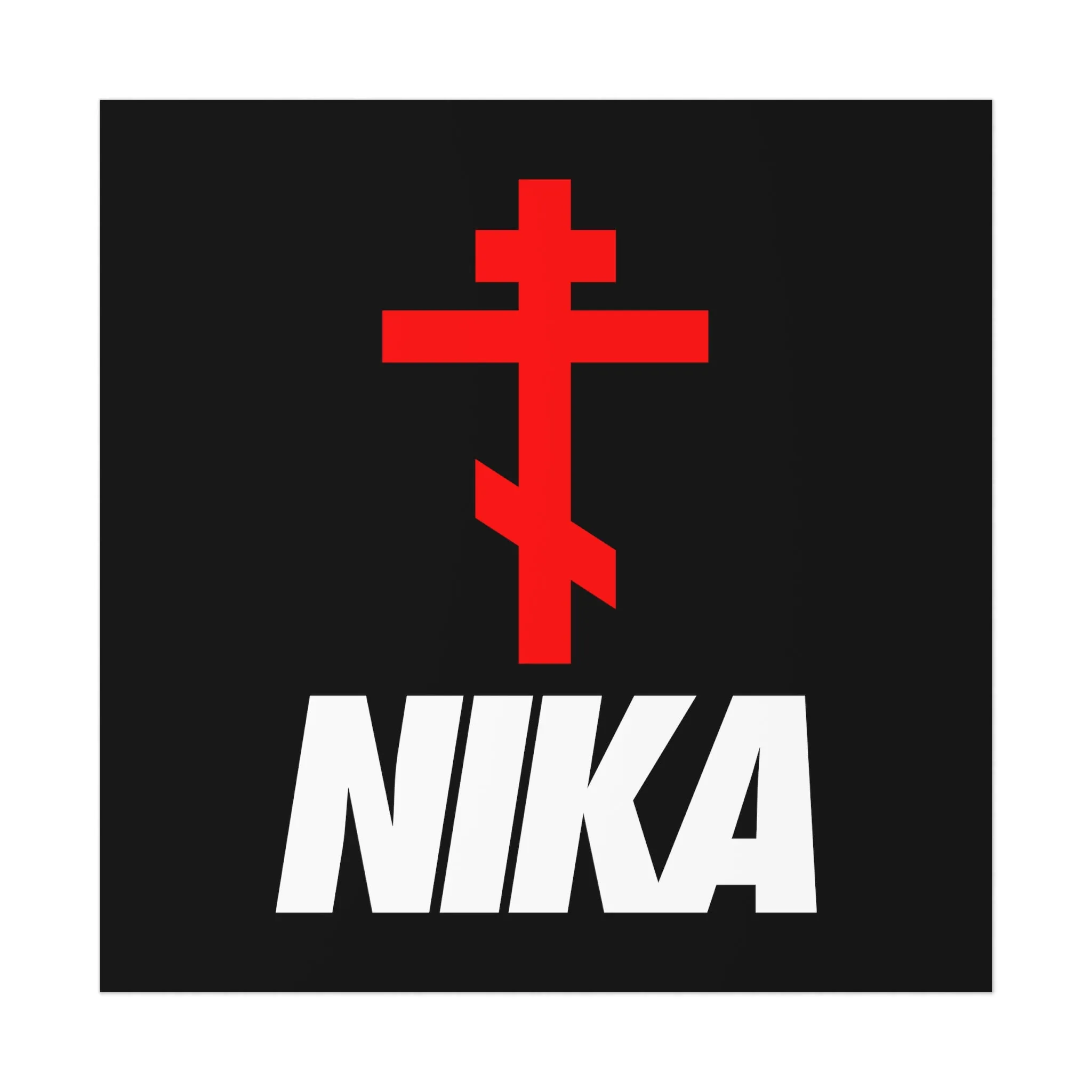 NIKA Red Russian Cross White Text | NIKE Logo Mashup | Minimalist Corporate Sports Logo Aesthetic | Orthodox Christian Art Poster