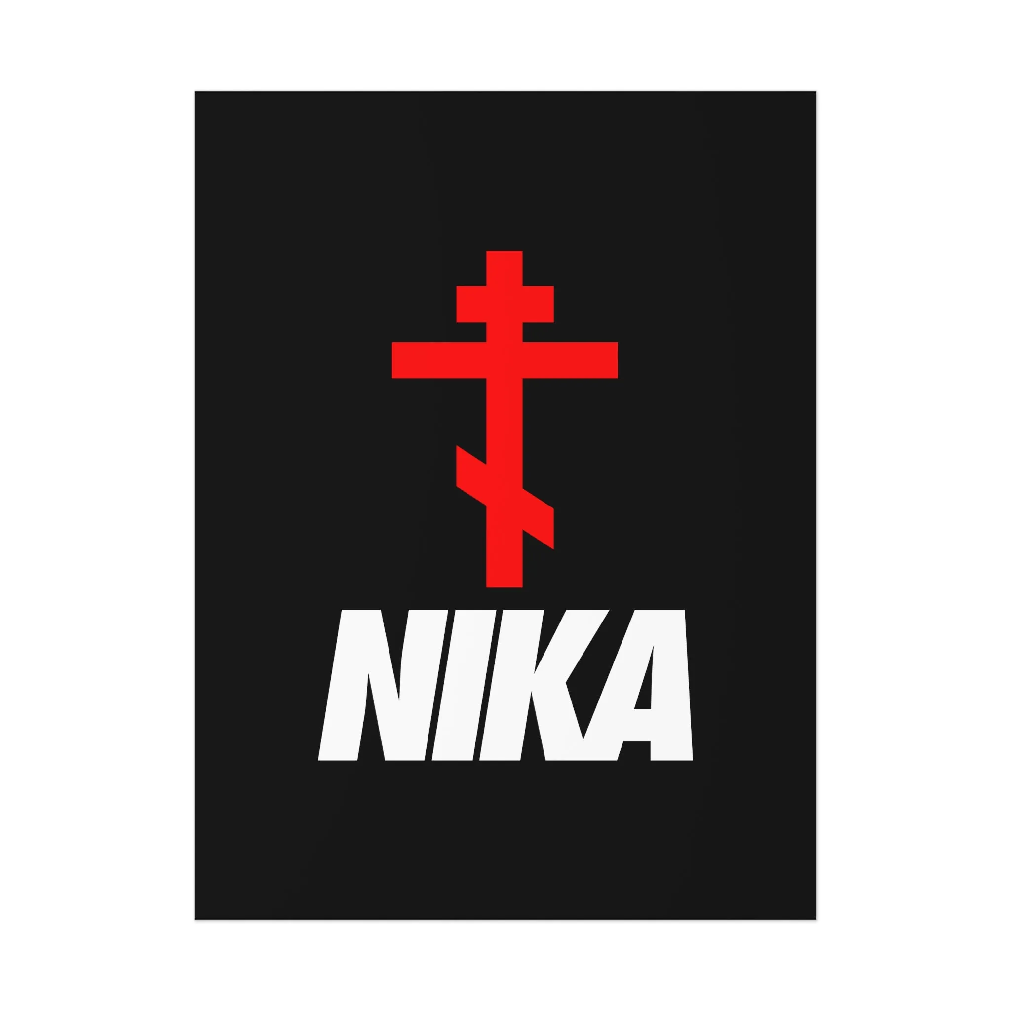 NIKA Red Russian Cross White Text | NIKE Logo Mashup | Minimalist Corporate Sports Logo Aesthetic | Orthodox Christian Art Poster