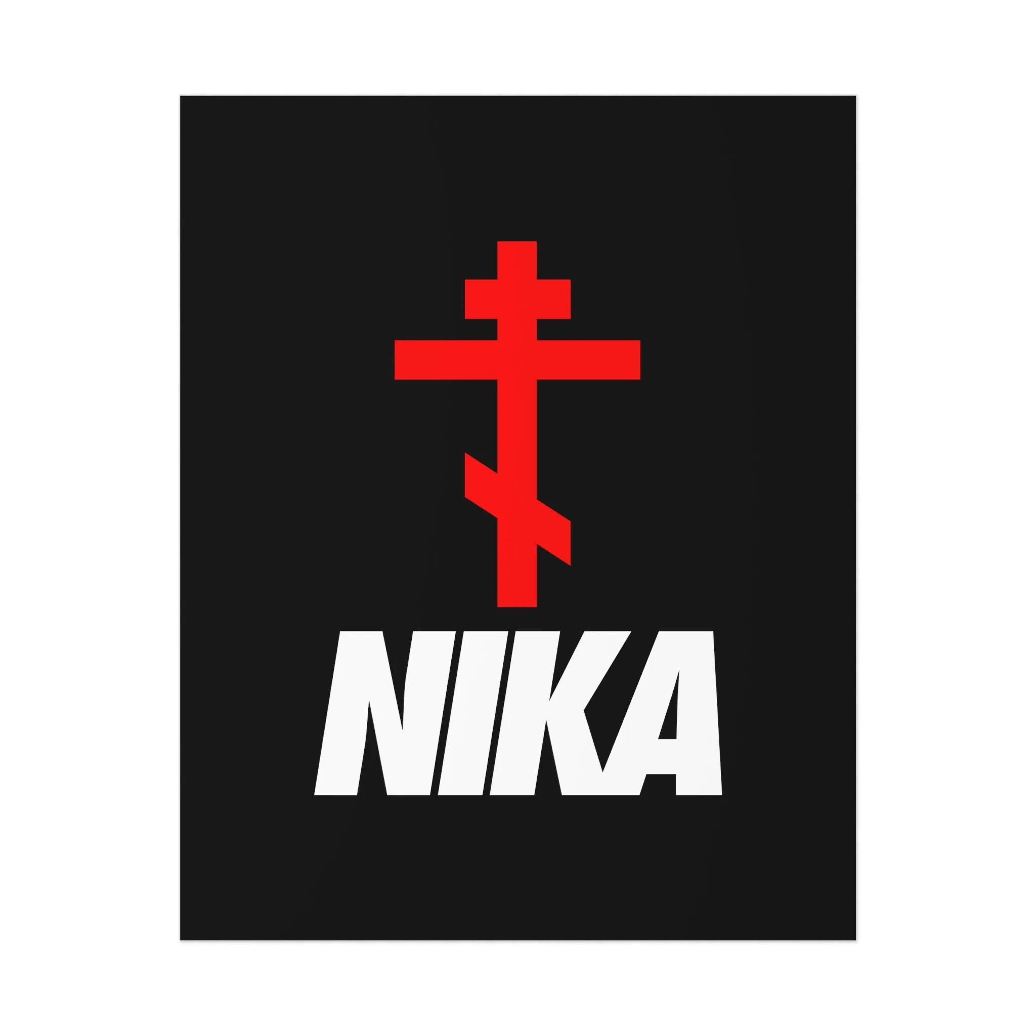 NIKA Red Russian Cross White Text | NIKE Logo Mashup | Minimalist Corporate Sports Logo Aesthetic | Orthodox Christian Art Poster