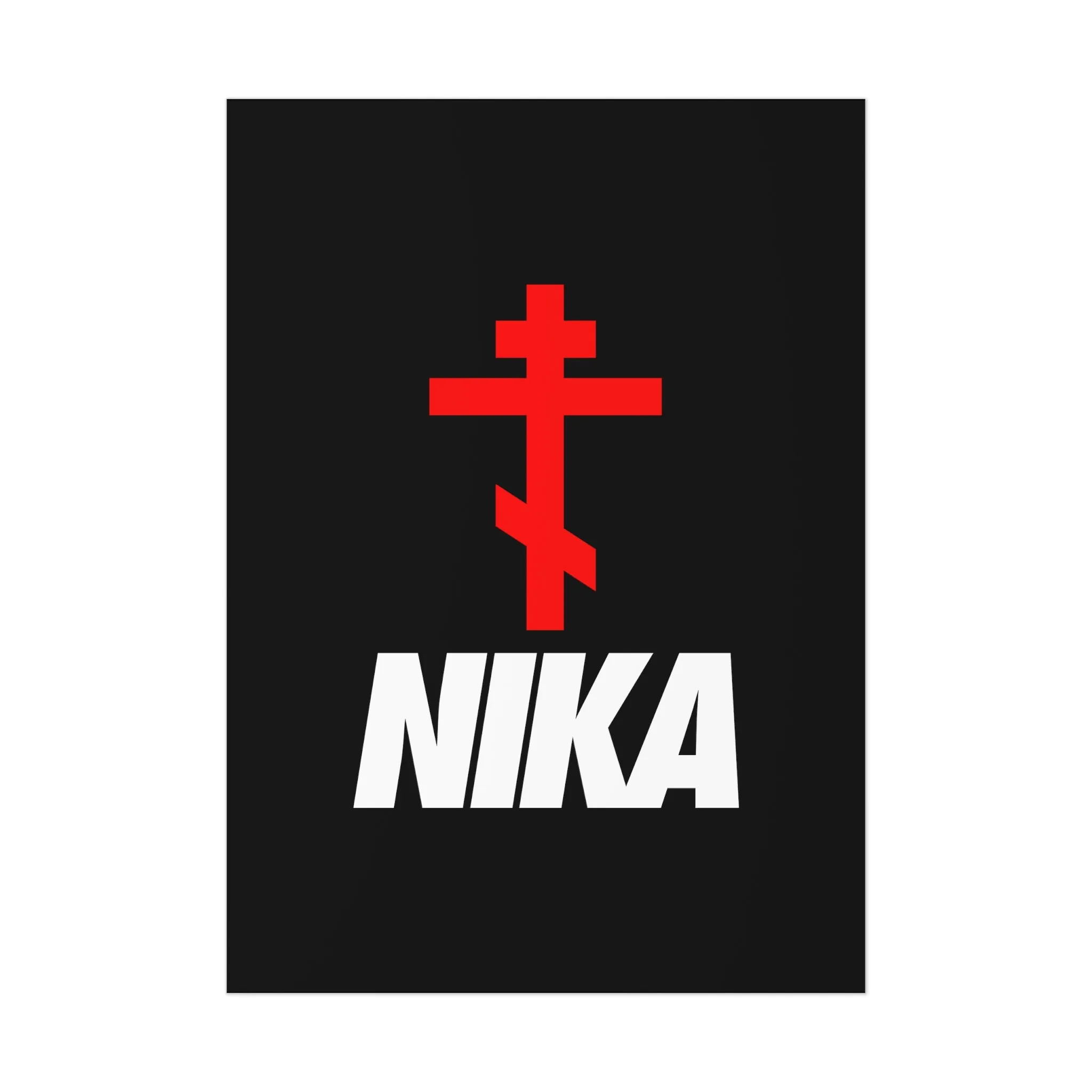 NIKA Red Russian Cross White Text | NIKE Logo Mashup | Minimalist Corporate Sports Logo Aesthetic | Orthodox Christian Art Poster