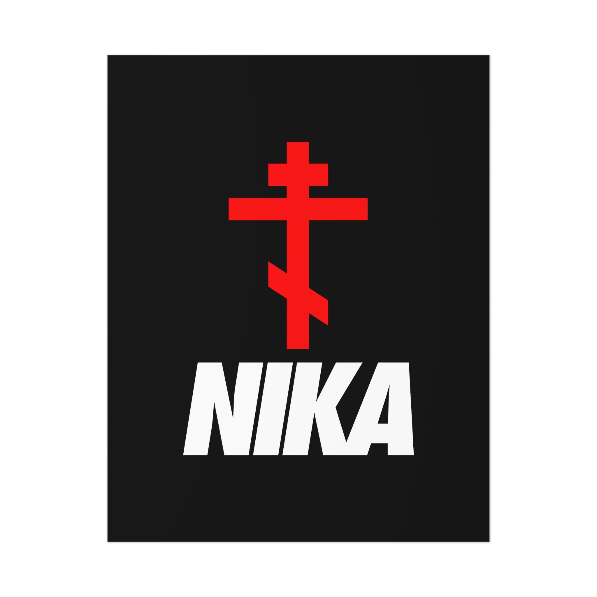 NIKA Red Russian Cross White Text | NIKE Logo Mashup | Minimalist Corporate Sports Logo Aesthetic | Orthodox Christian Art Poster