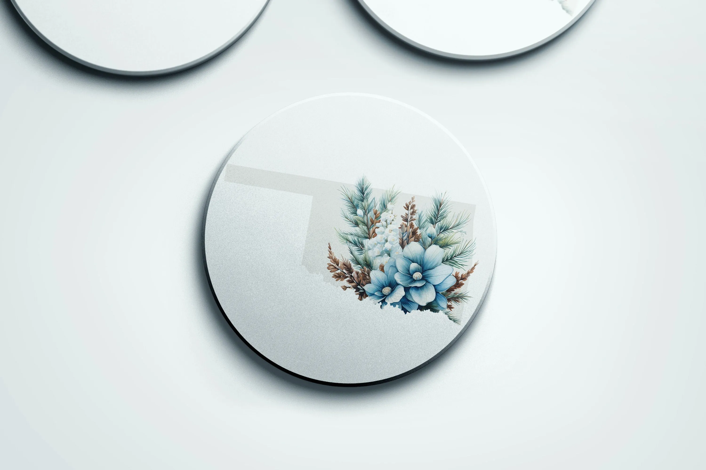 Oklahoma Coasters Set of 2 or 4 with Floral Designs for All Seasons | Stone Cork Backed Decorative Drink Coasters
