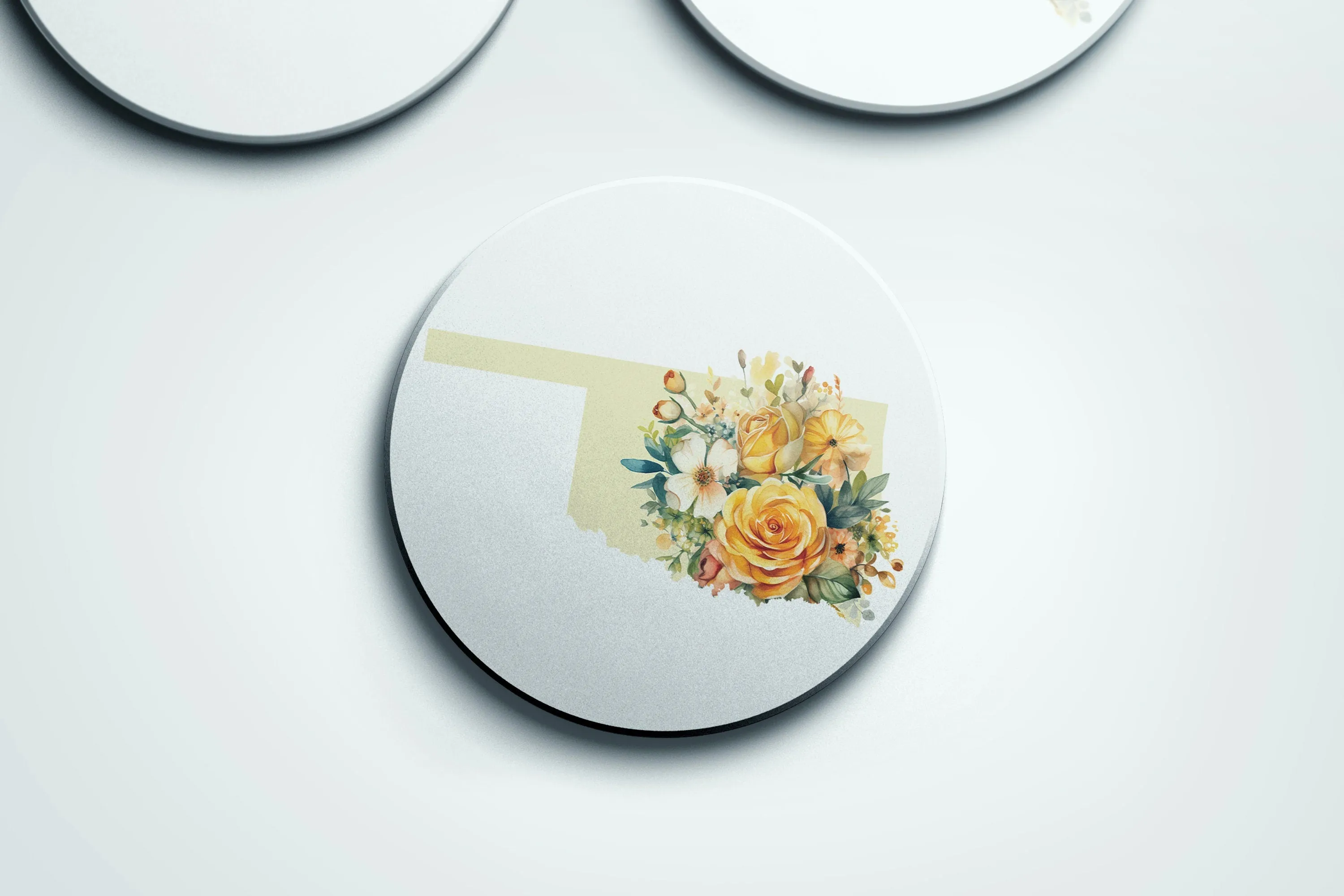 Oklahoma Coasters Set of 2 or 4 with Floral Designs for All Seasons | Stone Cork Backed Decorative Drink Coasters