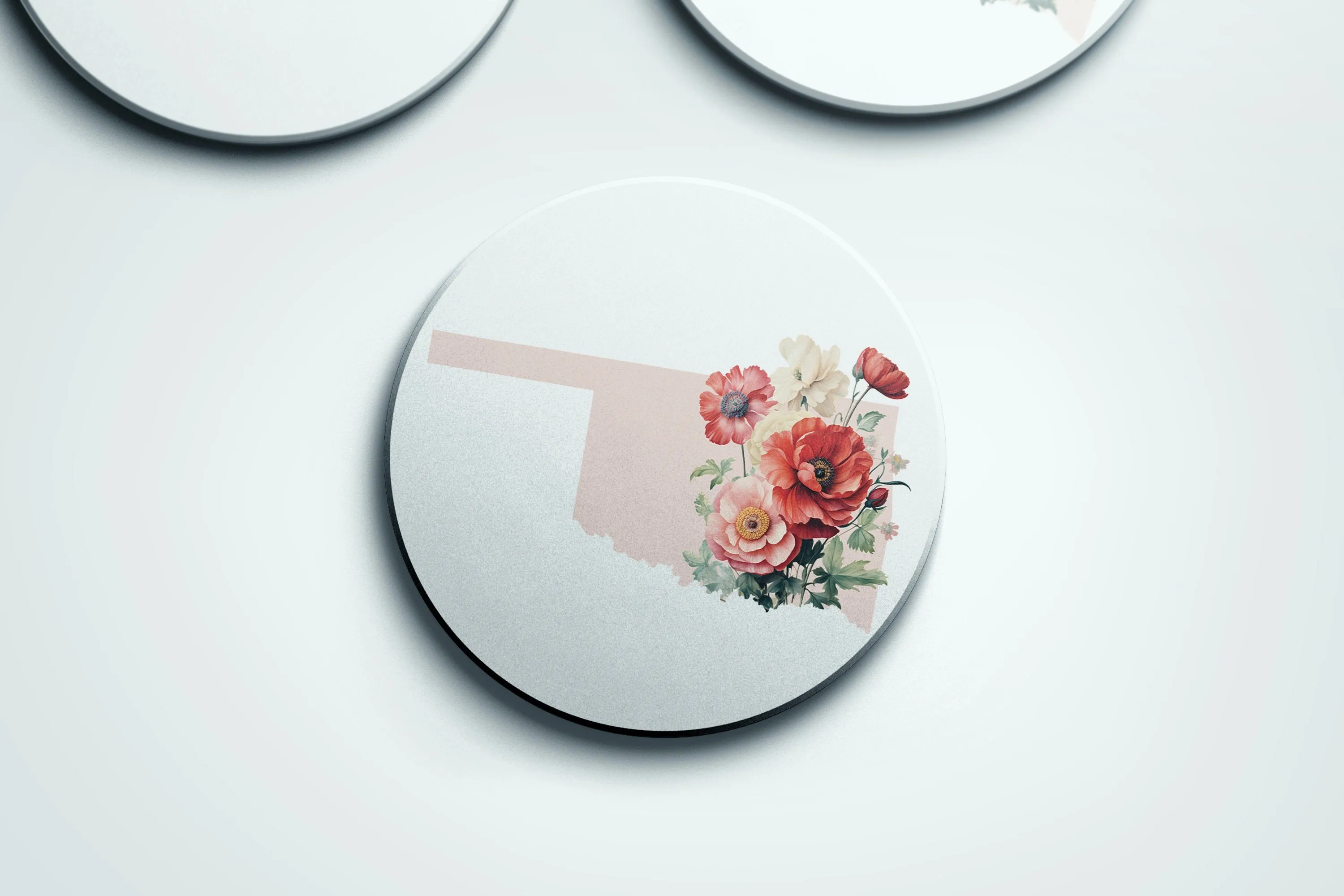 Oklahoma Coasters Set of 2 or 4 with Floral Designs for All Seasons | Stone Cork Backed Decorative Drink Coasters