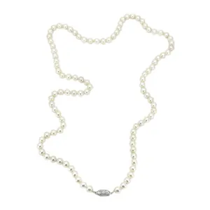 Opera Art Deco Engraved Japanese Saltwater Cultured Akoya Pearl Vintage Necklace - Sterling Silver 30 Inch