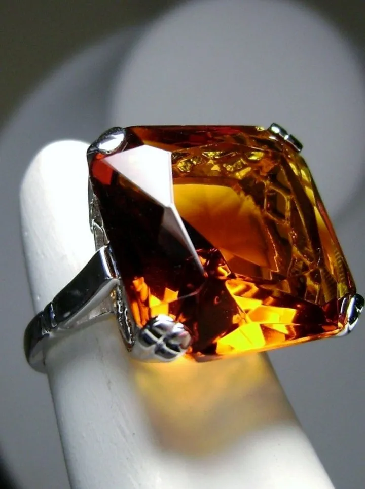 Orange Citrine Ring, 20ct Big Huge Square Gem, Vintage Jewelry #D1