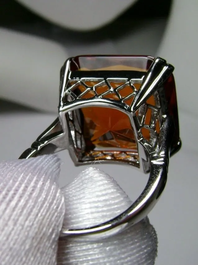 Orange Citrine Ring, 20ct Big Huge Square Gem, Vintage Jewelry #D1
